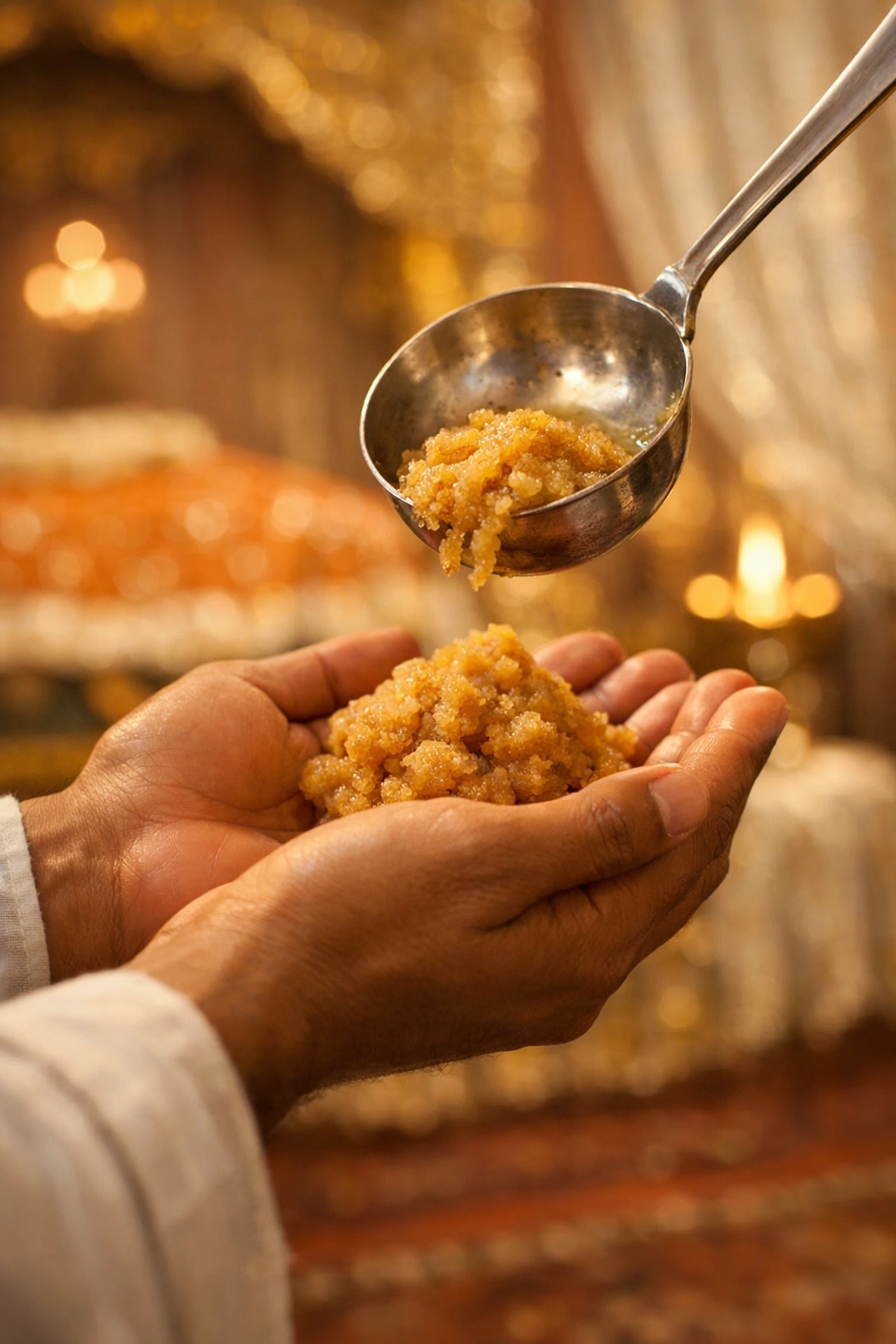 Receiving karah prashad at Sikh Gurdwara symbolizing equality and acceptance