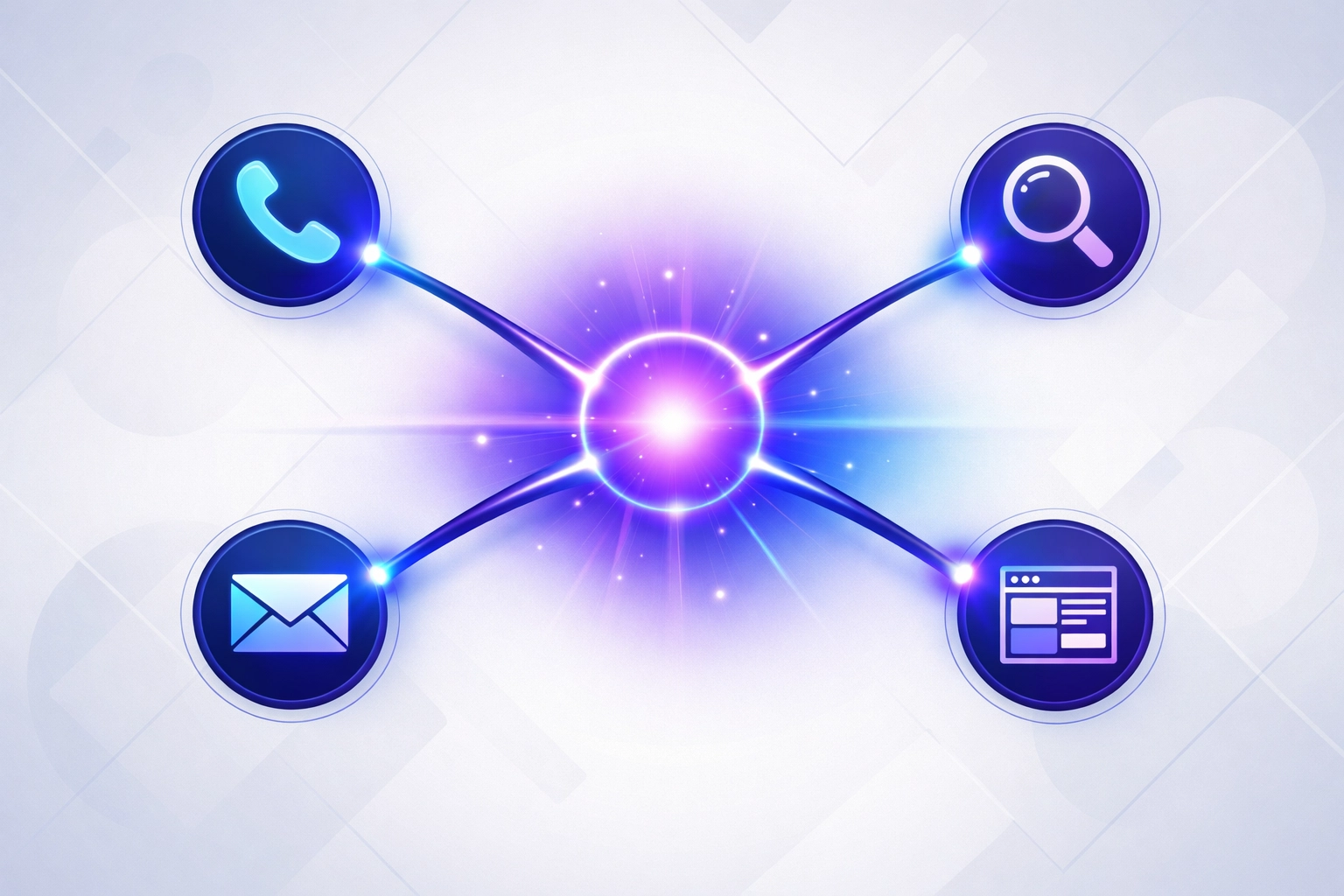 Integrated AI marketing ecosystem connecting calls, SEO, email, and website tools