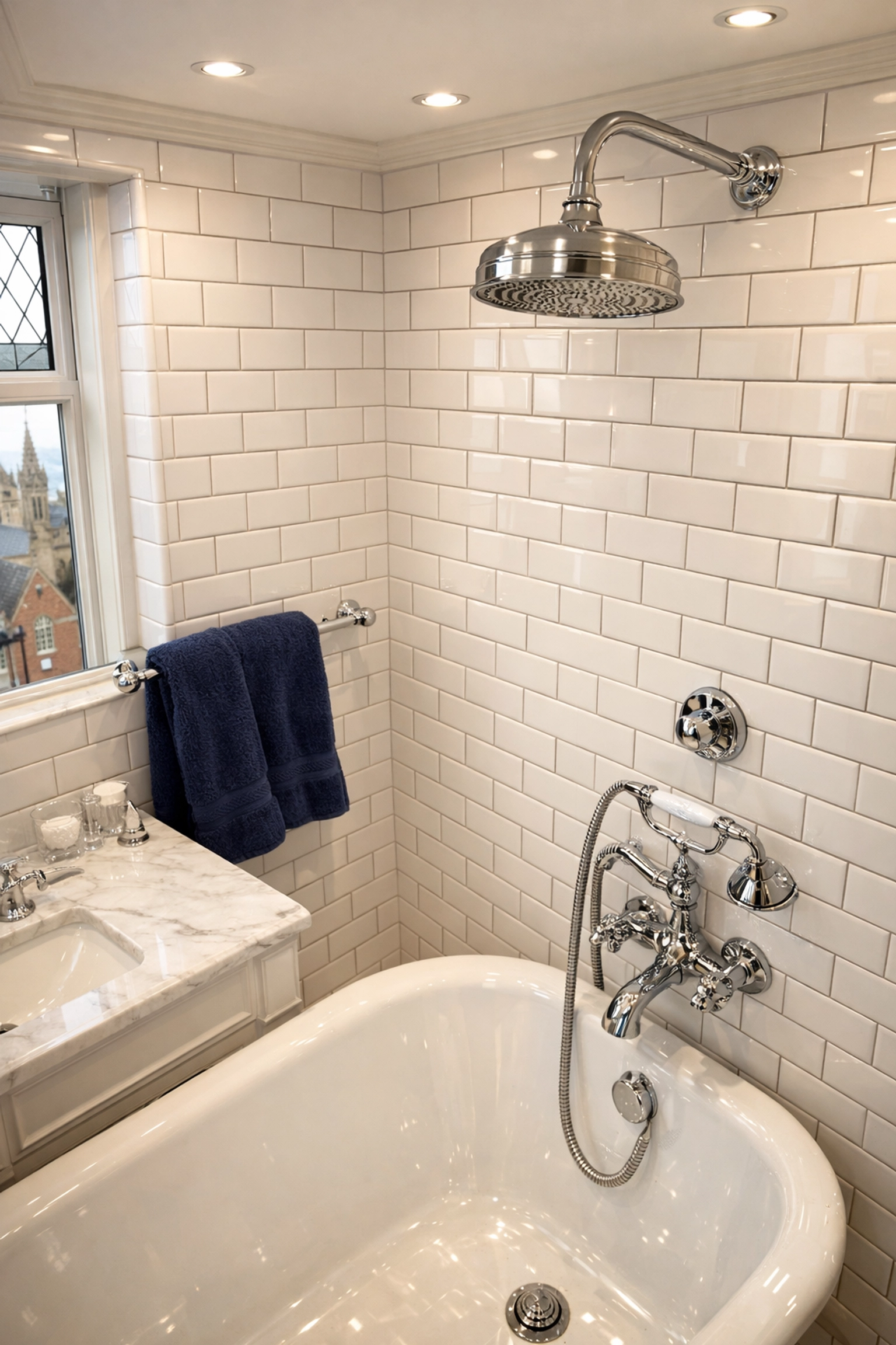 Sanitized luxury bathroom in West Cambridge featuring clean grout and polished bathroom fixtures.