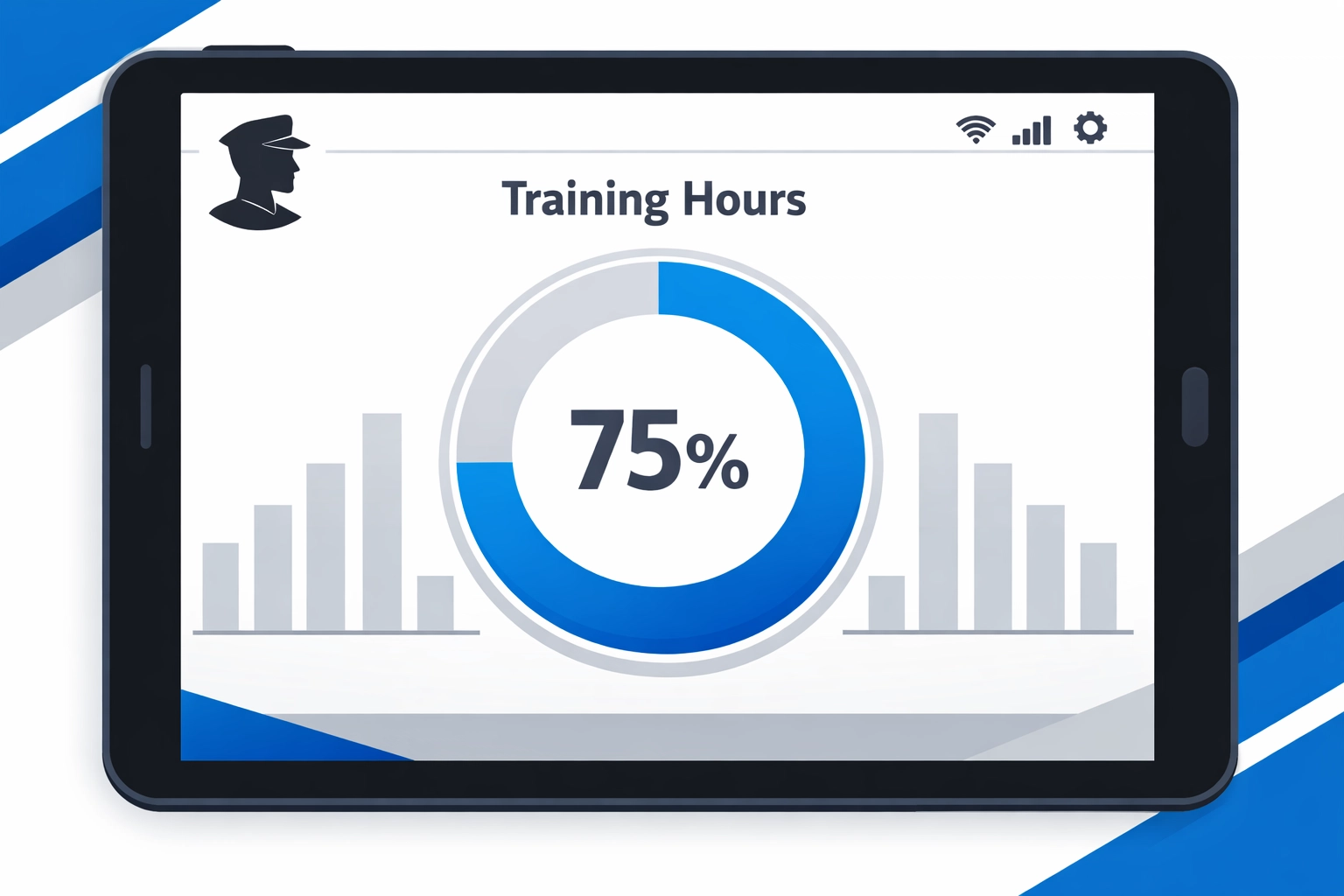 Modern digital dashboard displaying tracked Driver CPC periodic training hours and course progress.