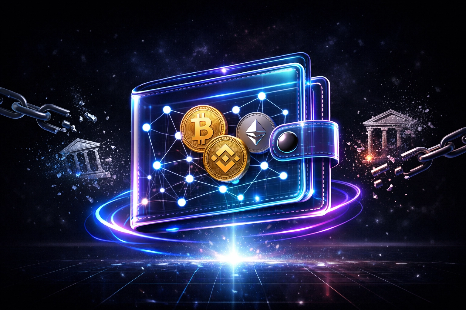 Self-custody crypto wallet with blockchain nodes breaking free from traditional banking institutions