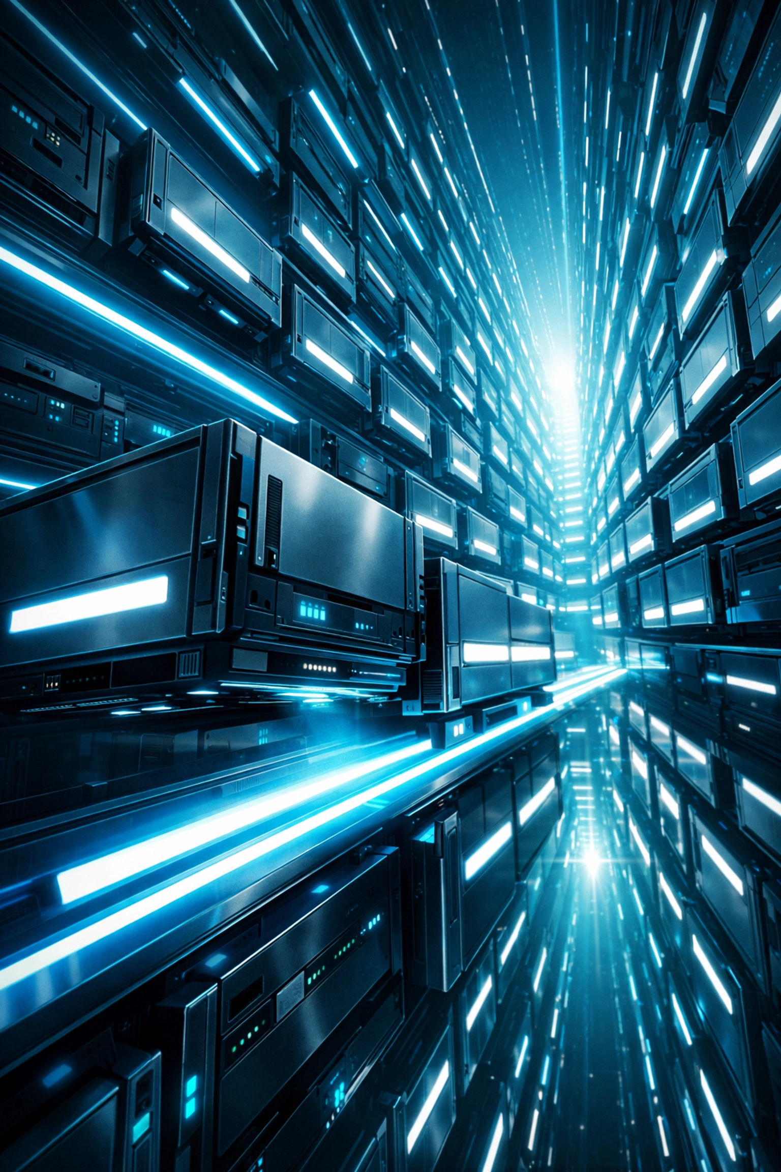 Futuristic modular data center servers expanding to show scalable IT infrastructure solutions for business growth.