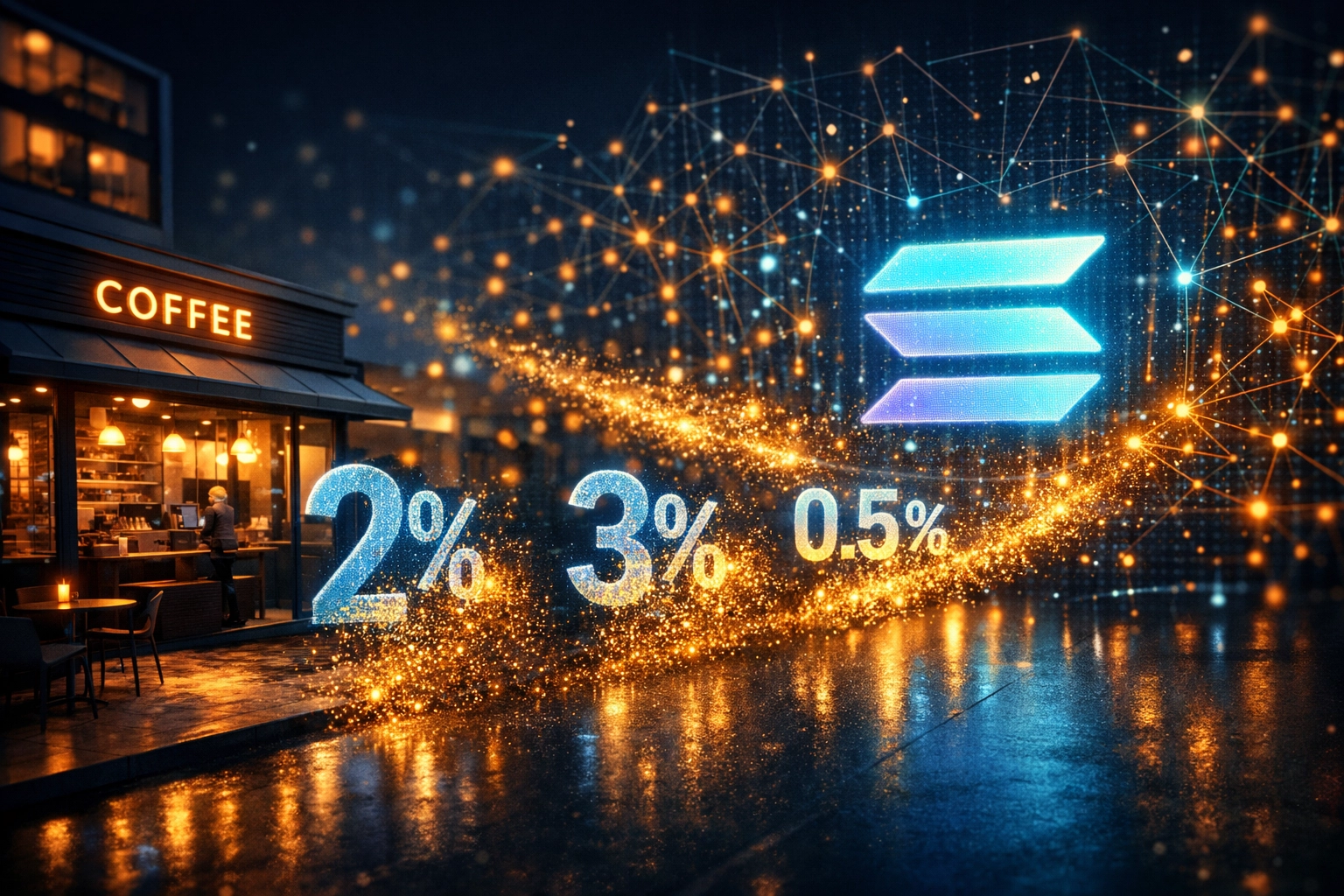 Small business coffee shop transitioning from high traditional fees to low-cost blockchain payments