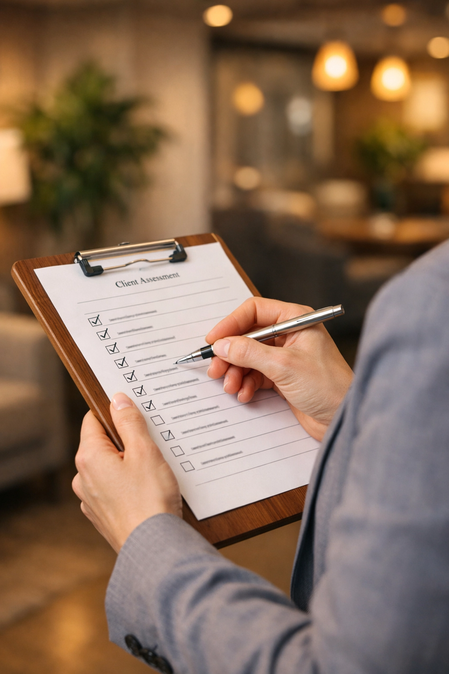 Administrator reviewing a staff credentialing checklist to meet behavioral health regulations and audit standards.