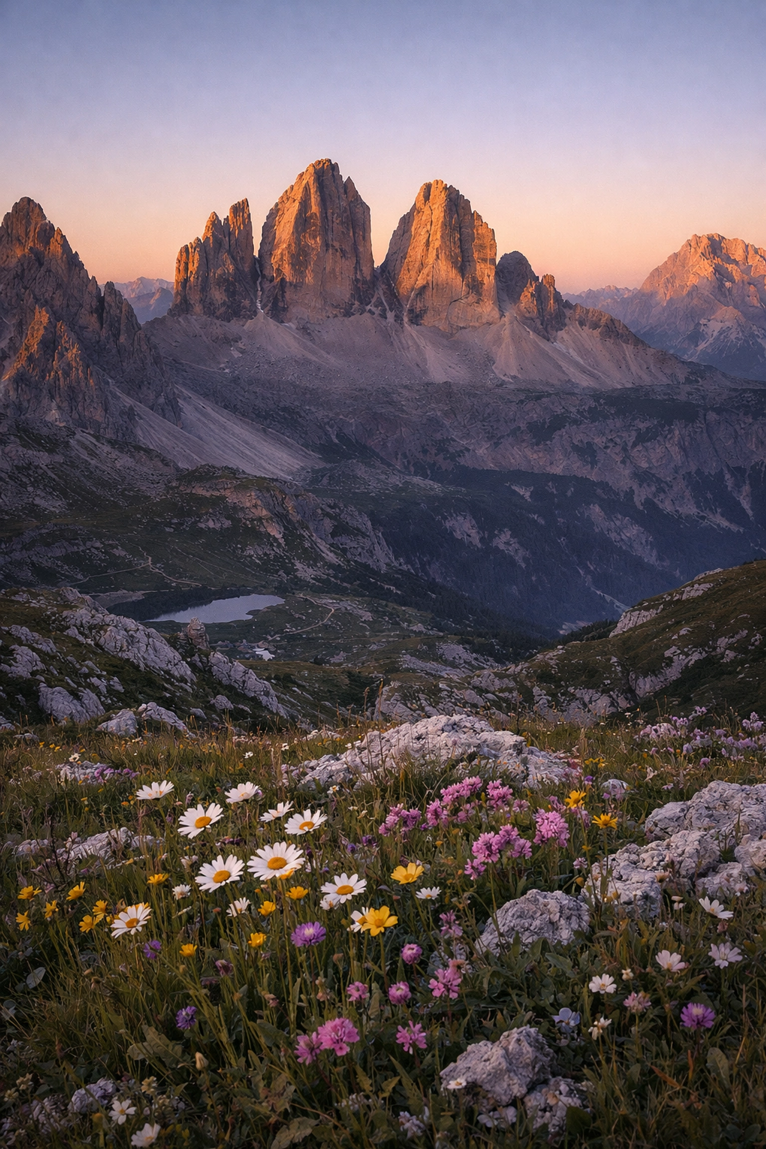 Vibrant yet natural Dolomites mountain sunset illustrating balanced landscape photography tips.