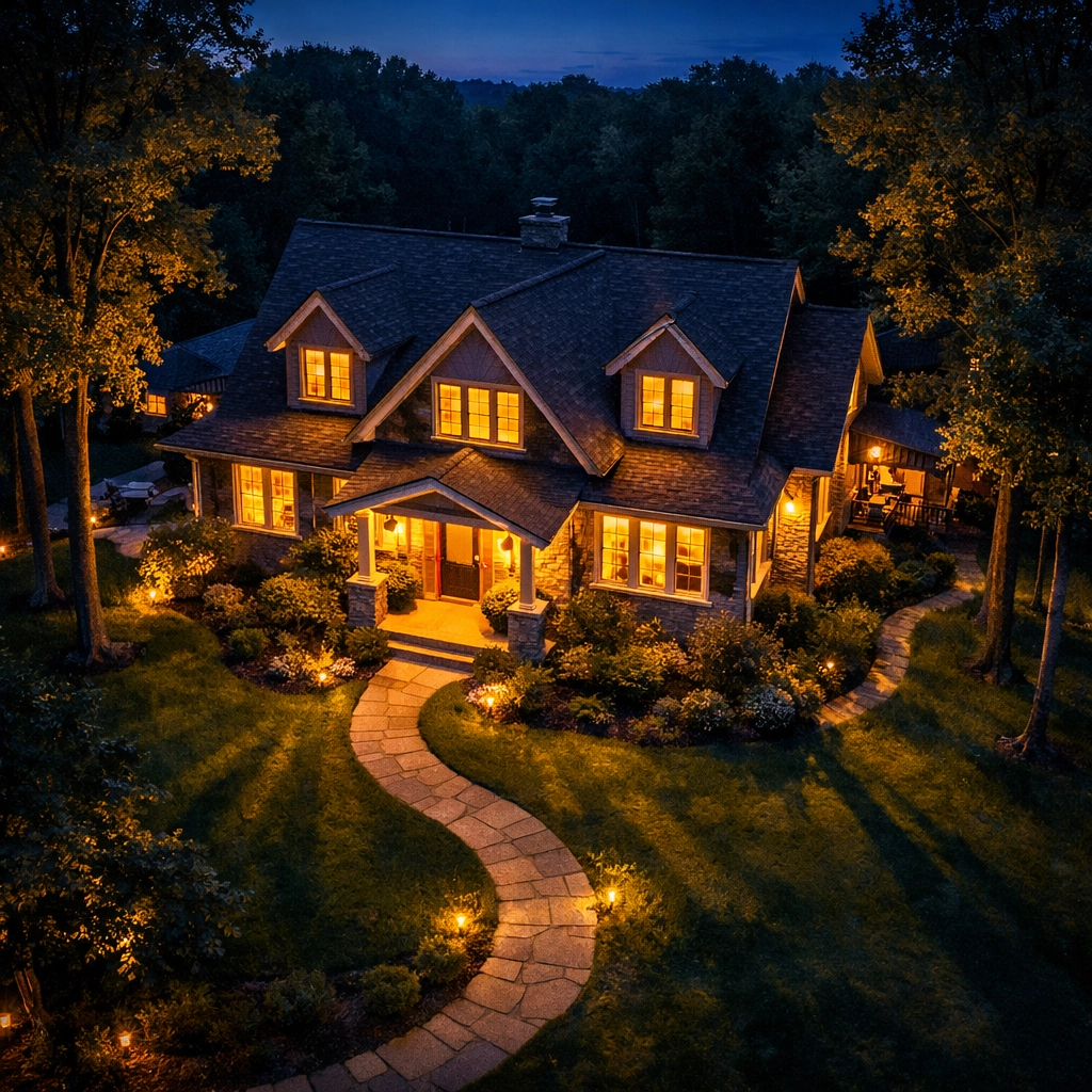 Protected family home at dusk representing financial security and life insurance