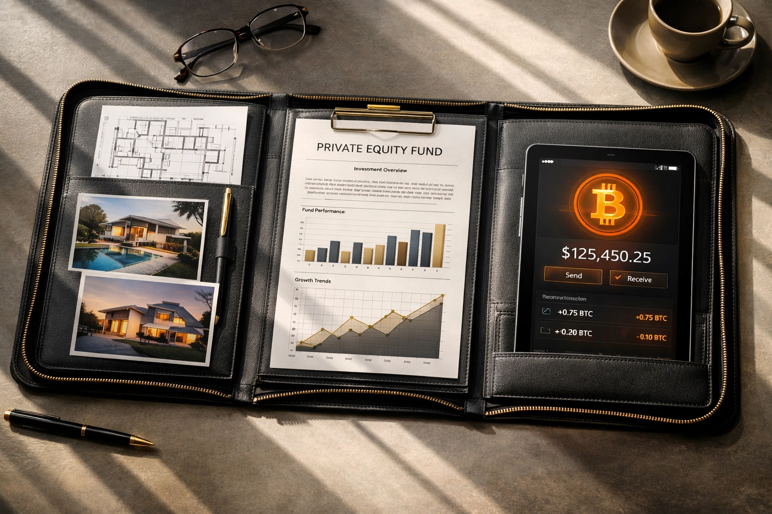 Portfolio allocation strategy combining Bitcoin, private equity, and real estate investments