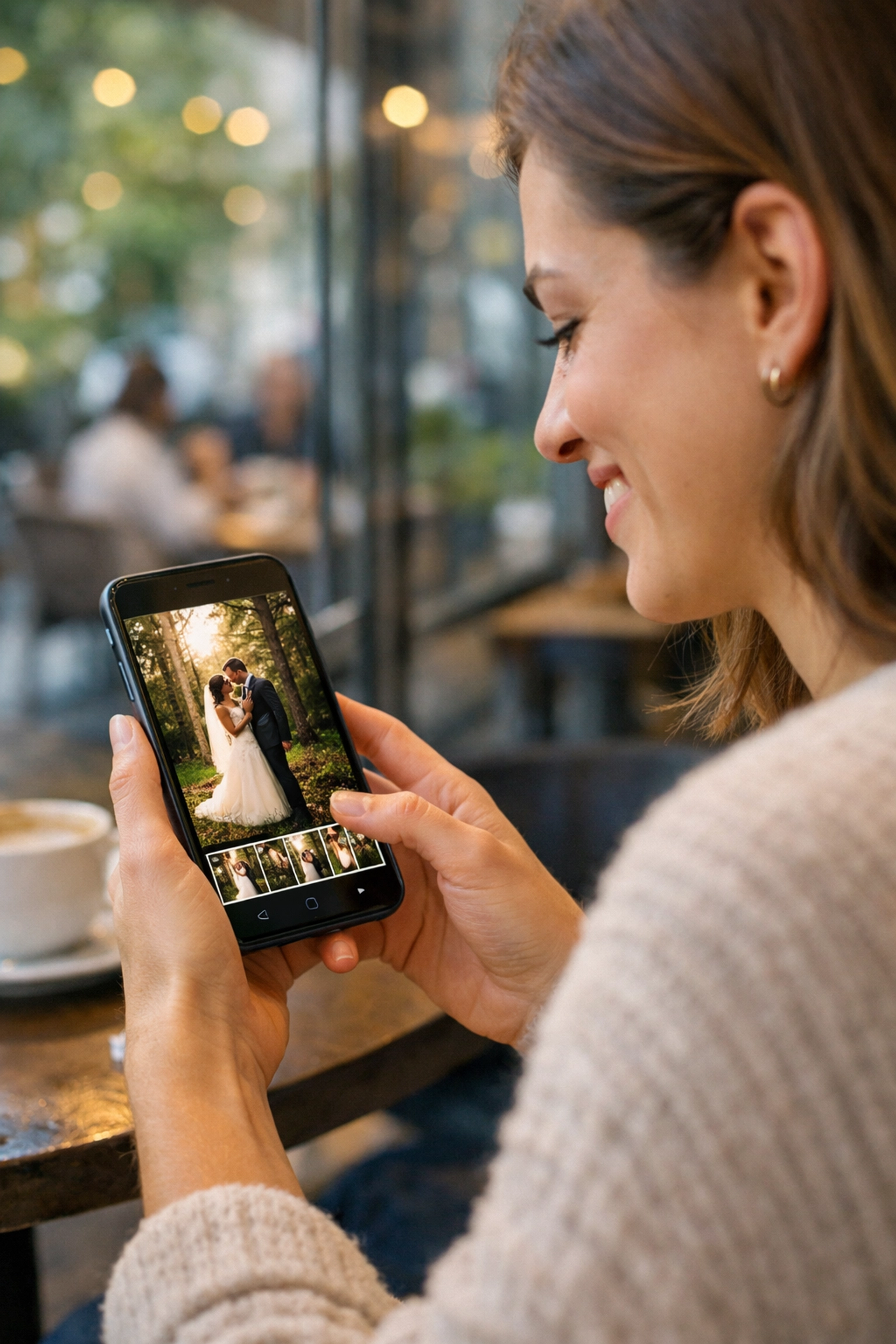 7 Mistakes You're Making with High-Res Image Files (and How Pixel-Shrink.com Fixes Them) 3 Client viewing high-quality wedding photography on a mobile phone with fast-loading image previews.