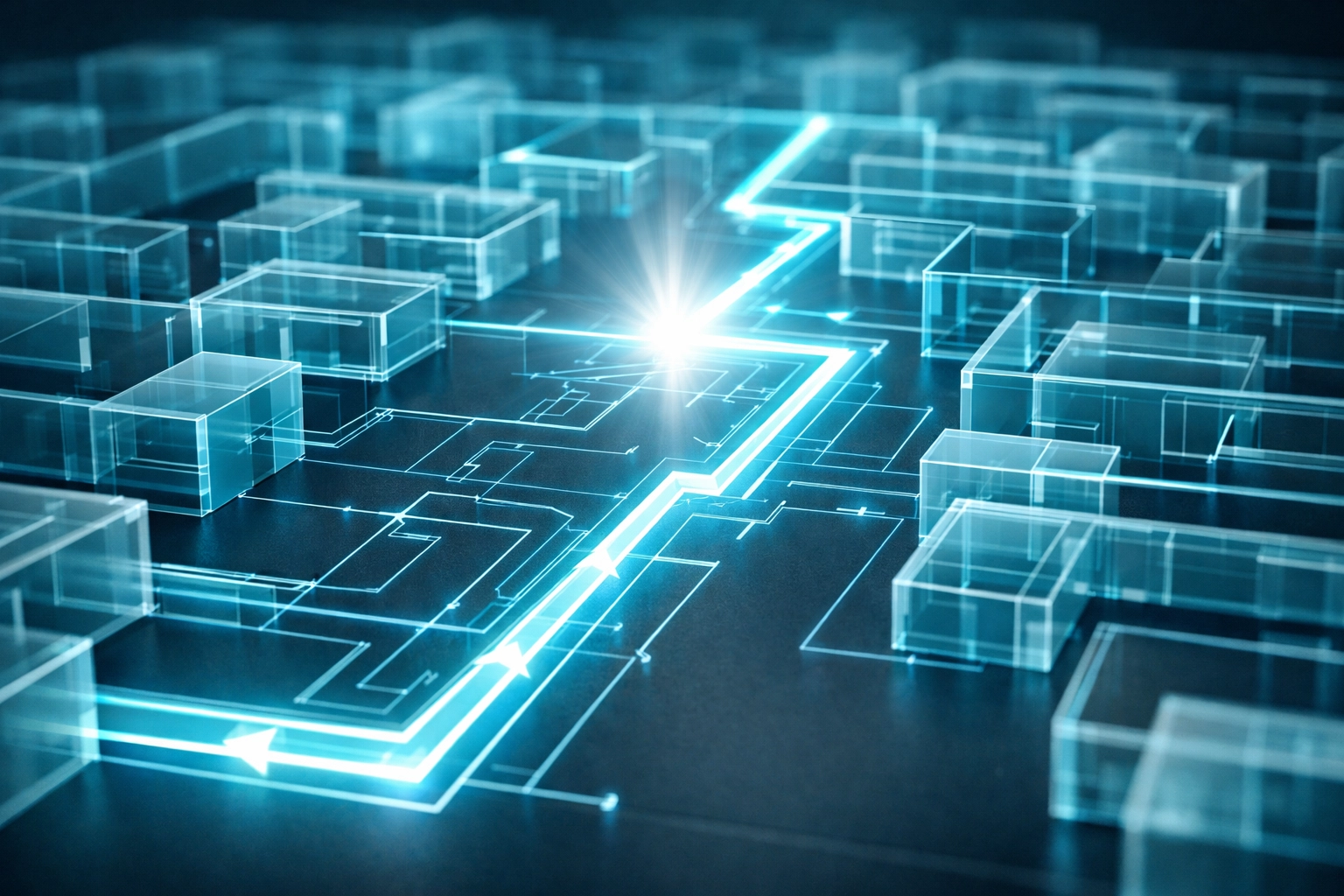 Digital blueprint showing a clear, organized path for successful AI automation and data mapping.