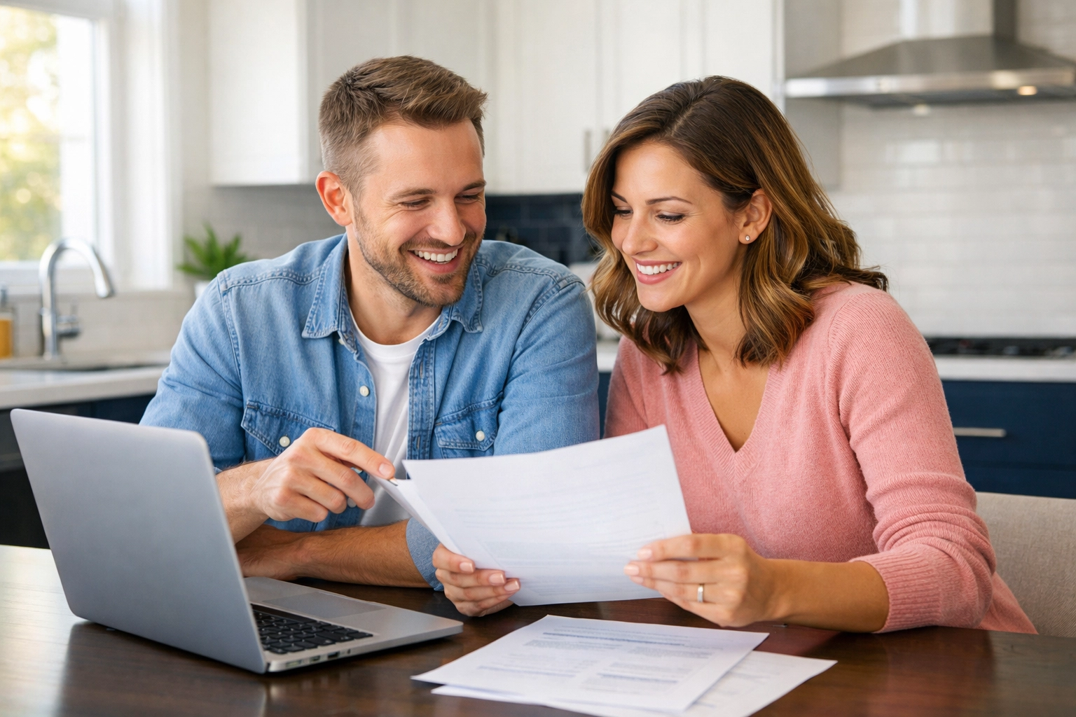 Texas couple reviewing credit repair documents and financial progress together