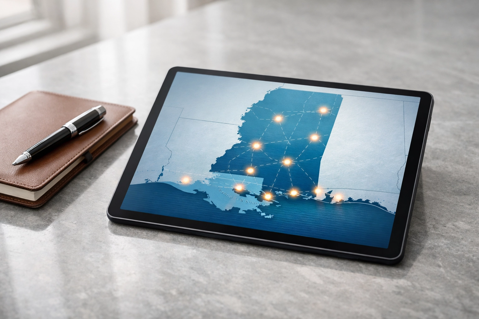 Digital map showing regional buyer demand for Mississippi businesses across the Gulf Coast.
