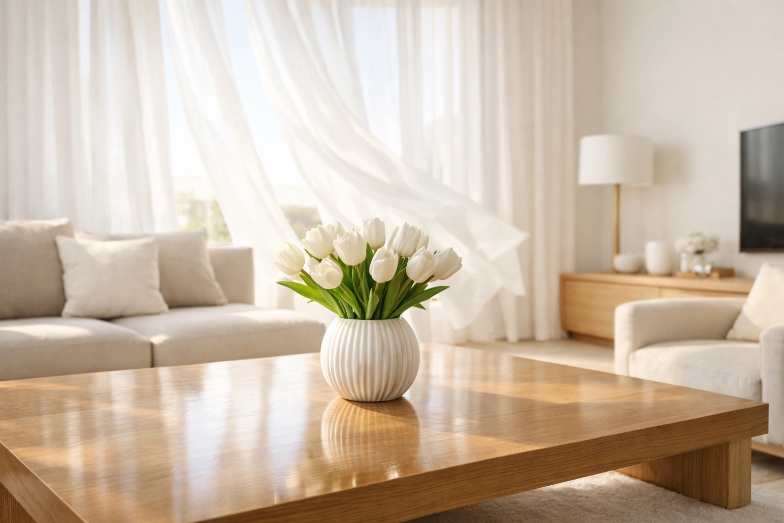 Pristine modern living room with sunlight, illustrating the maintenance of perpetual order from regular cleaning.