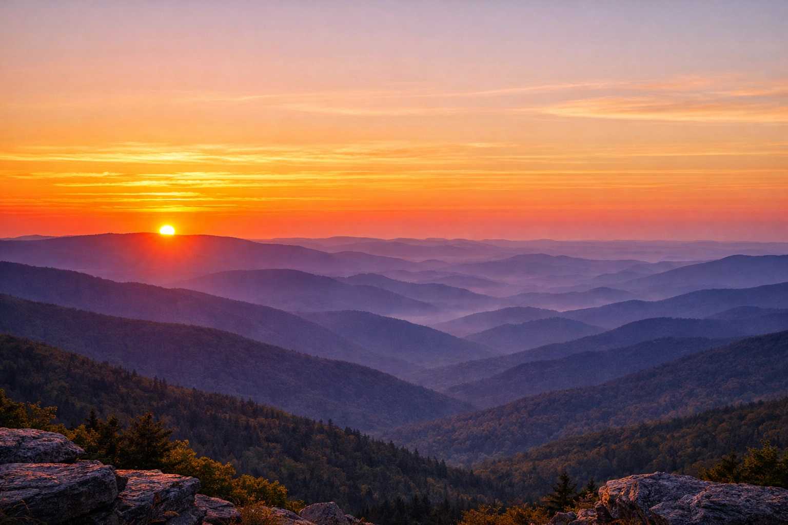 Breathtaking sunset over the Allegheny Mountains from the summit of Snowshoe Mountain Resort. Breathtaking sunset over the Allegheny Mountains from the summit of Snowshoe Mountain Resort.