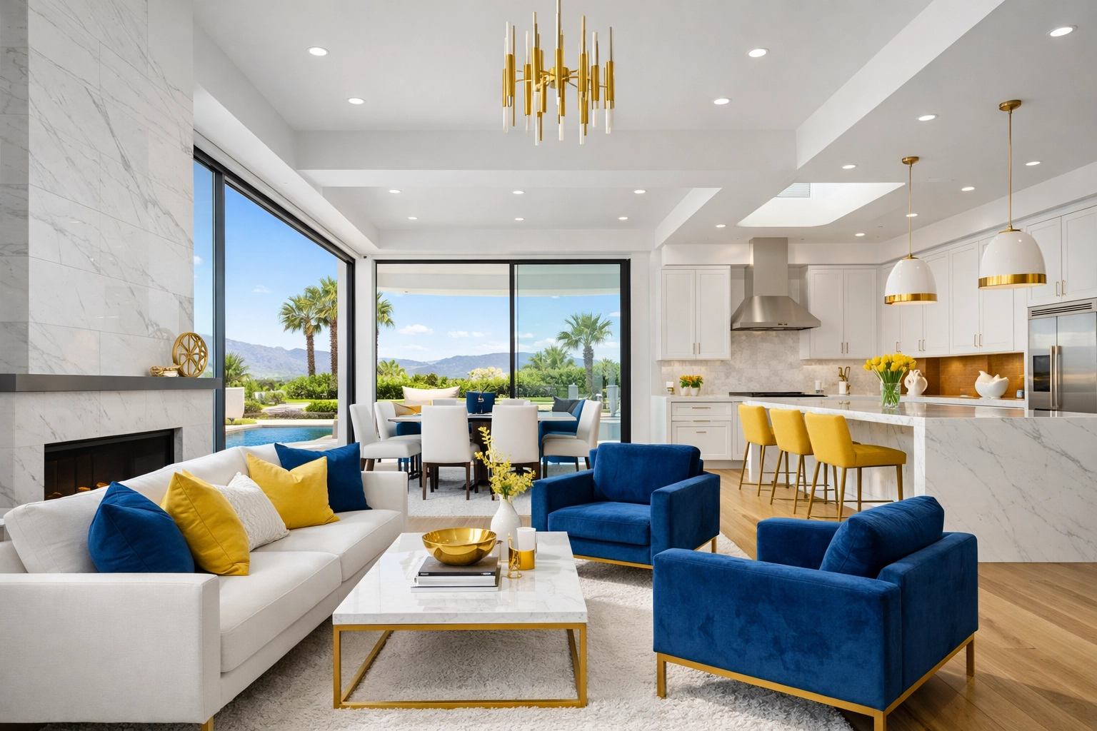 Bright, open-concept luxury home interior with improved air quality from regular professional cleaning.