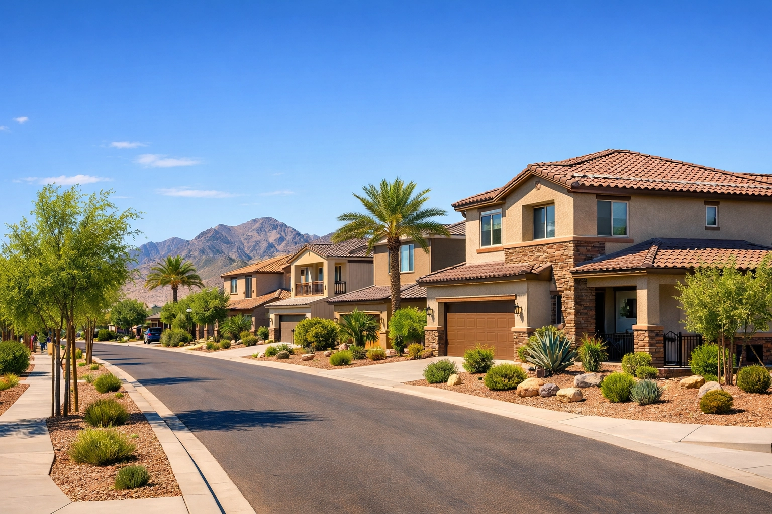 Modern West Valley Phoenix homes in Surprise Goodyear with desert landscaping and mountain views Modern West Valley Phoenix homes in Surprise Goodyear with desert landscaping and mountain views