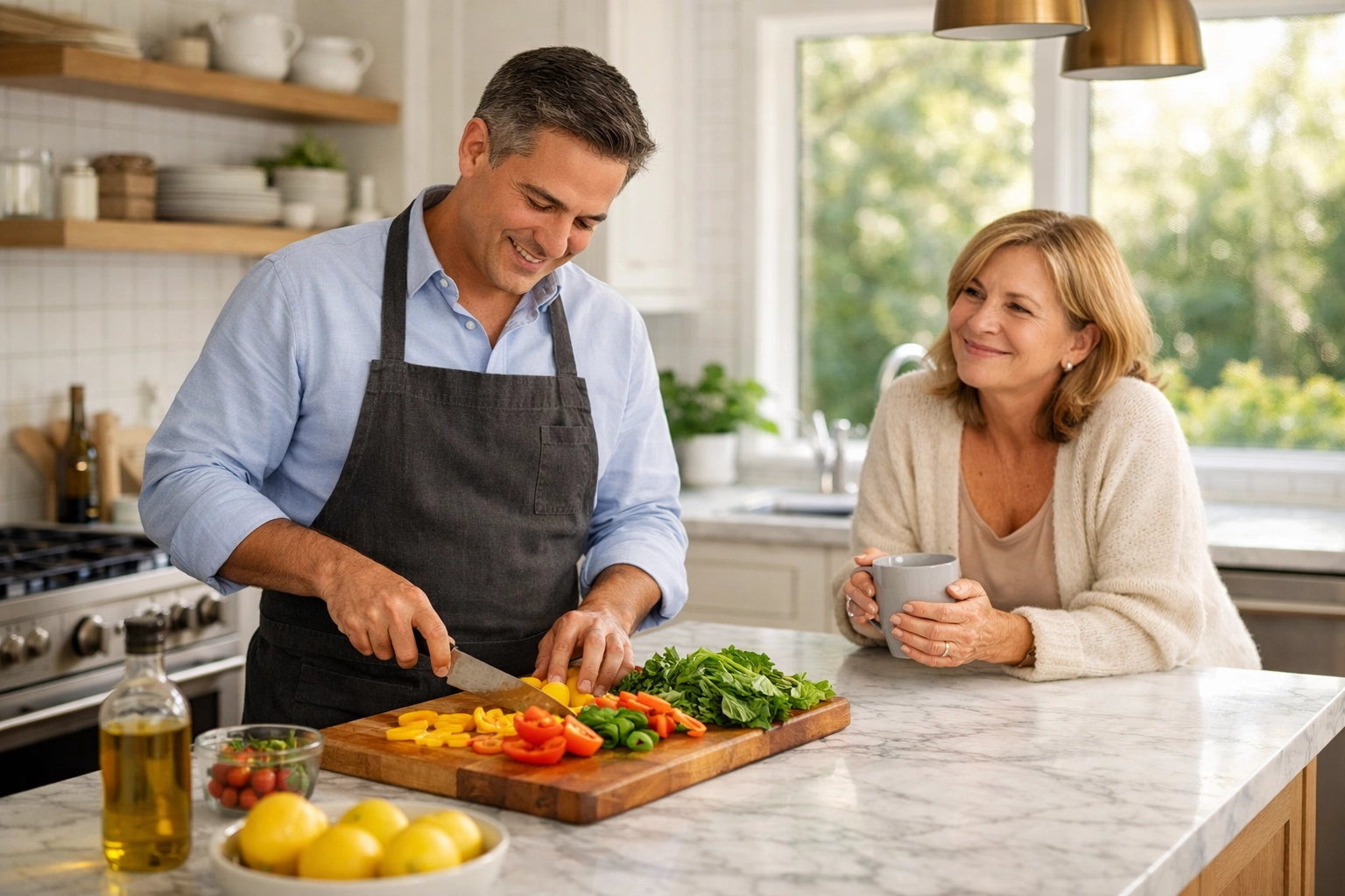 A Culinary Associate prepares fresh food in a Highland Park kitchen to support a family’s nutrition stabilization plan.