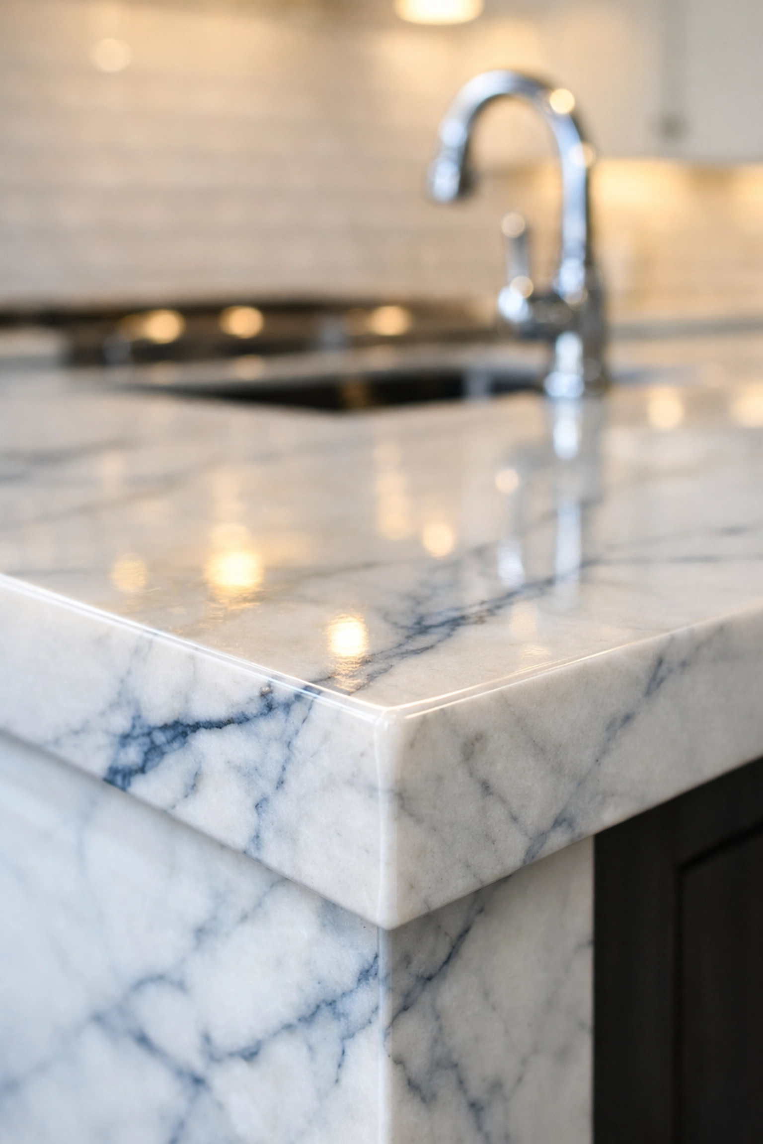 Polished marble kitchen island showcasing detailed bi weekly house cleaning results in a luxury estate.