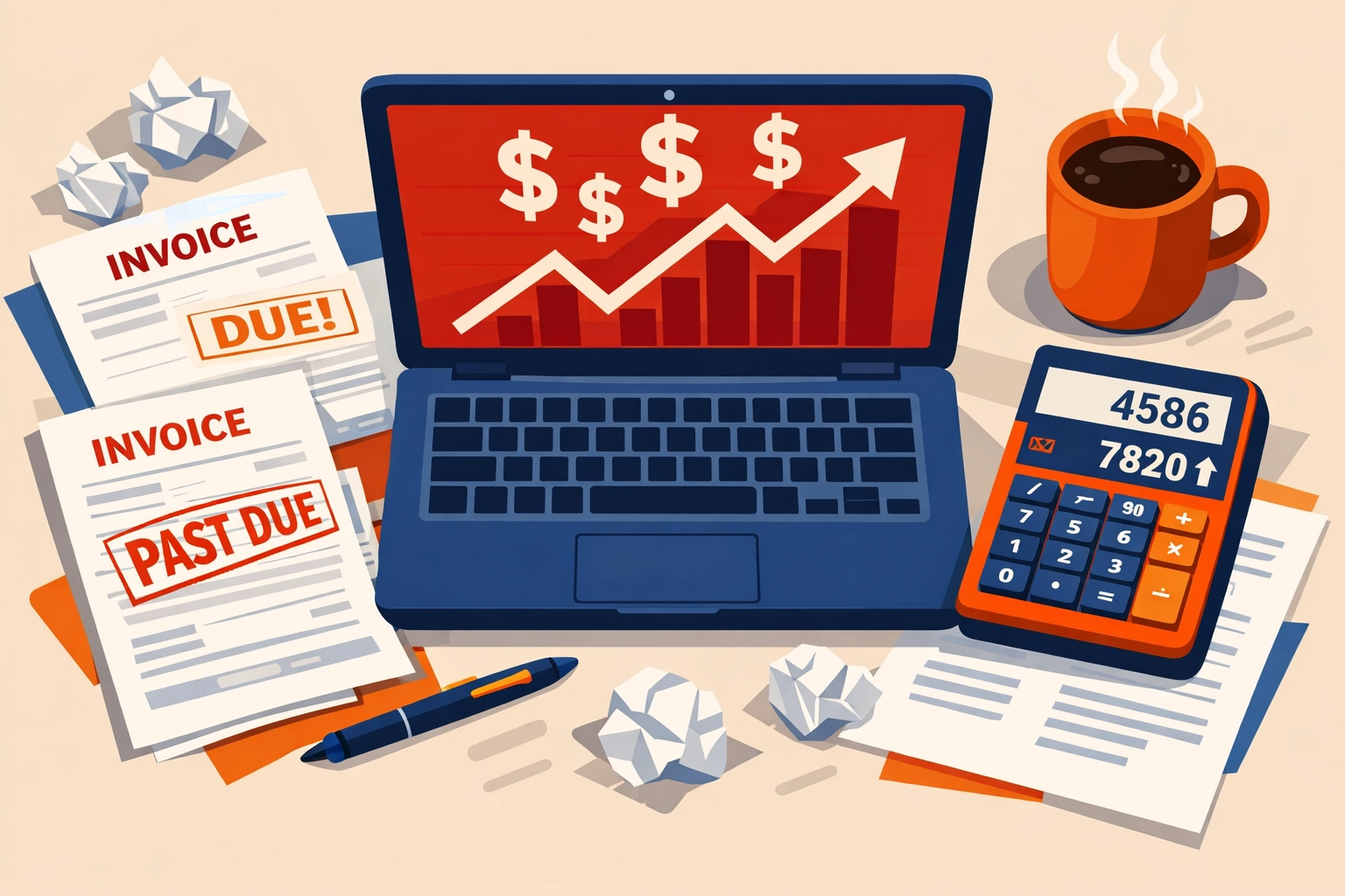 QuickBooks price increase displayed on laptop with rising charts and invoices