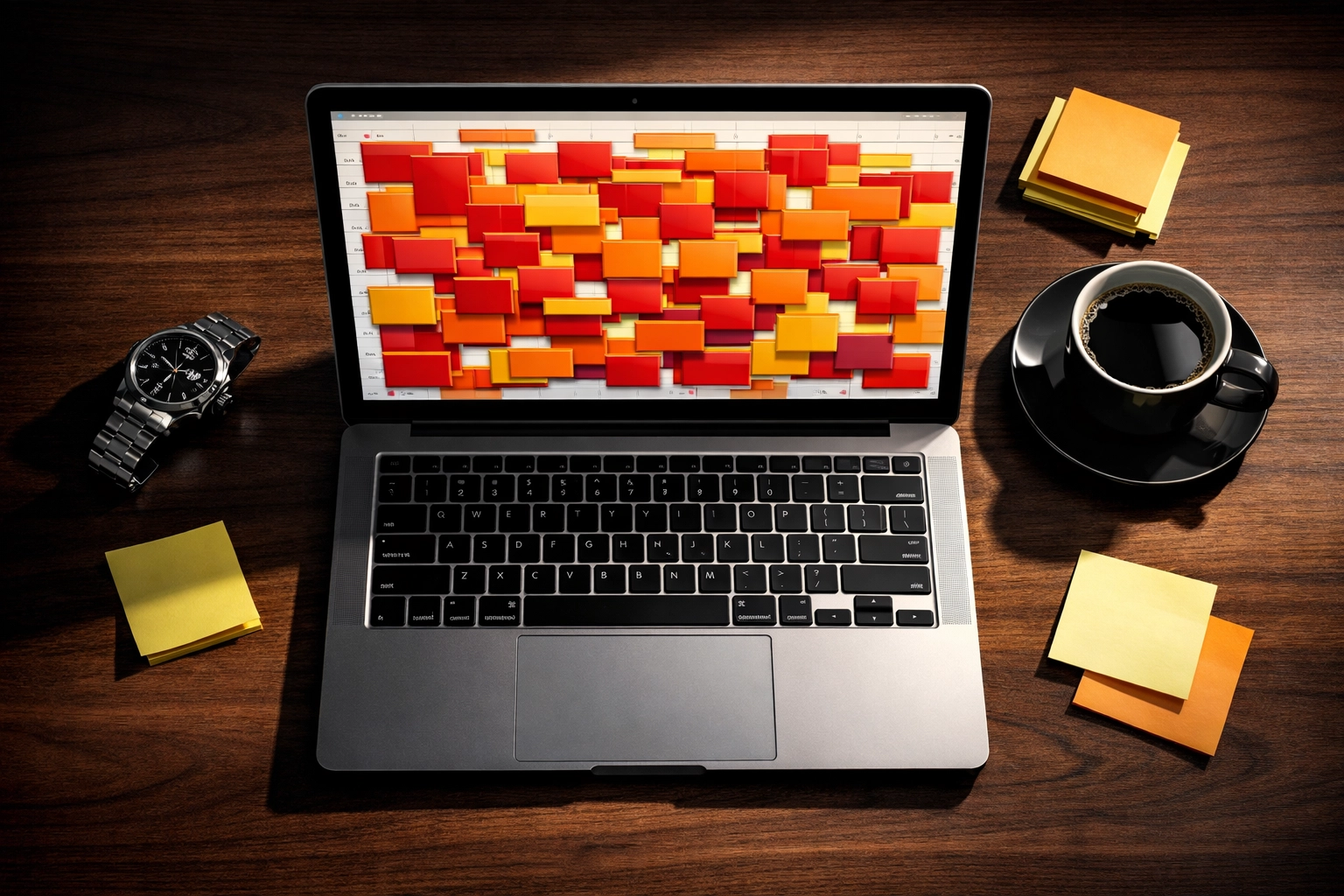 Overwhelmed CEO calendar packed with overlapping meetings showing time management breakdown Overwhelmed CEO calendar packed with overlapping meetings showing time management breakdown