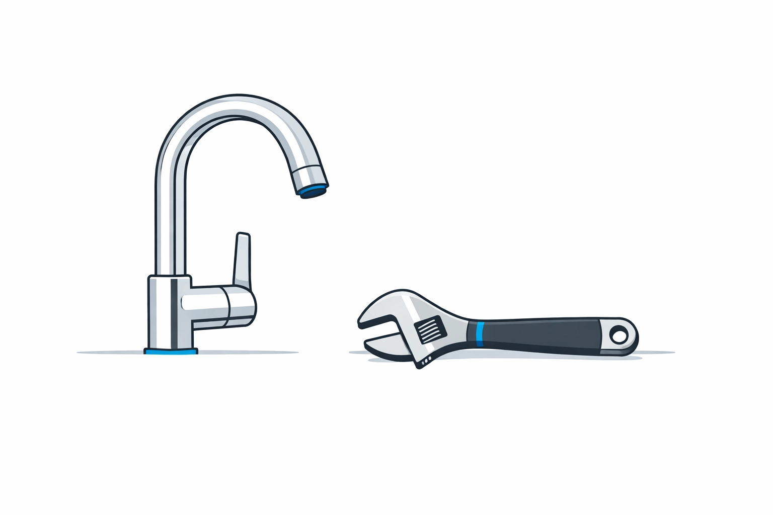 Modern chrome faucet and wrench for professional faucet installation services in Vancouver.