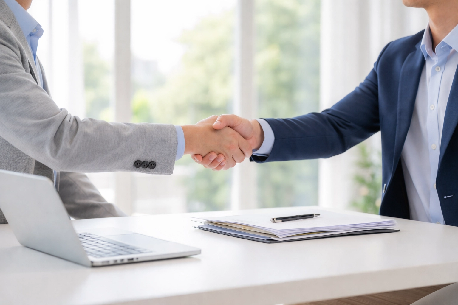 Business owner shaking hands with IT services company partner after compliance discussion