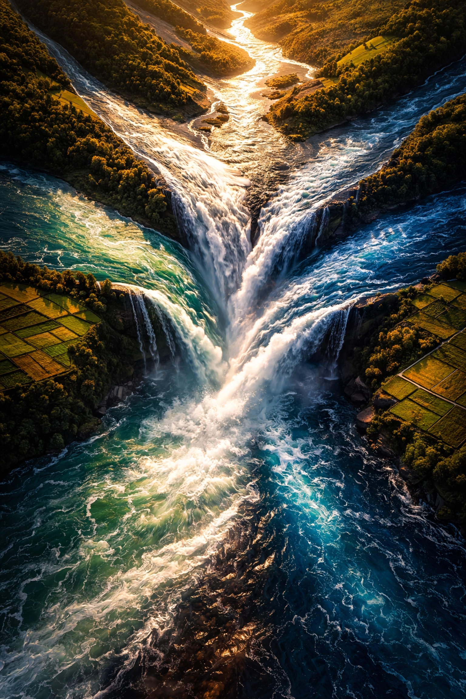 Aerial view of colorful streams merging into a river symbolizing portfolio diversification in asset management
