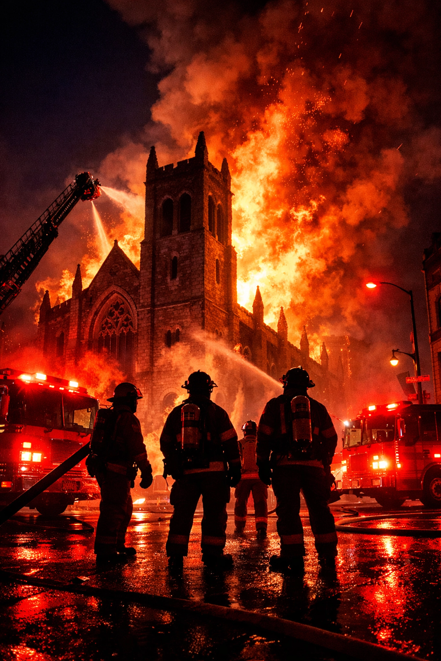 Firefighters battle five-alarm fire at Saint-Paul church in Montreal's Sud-Ouest borough