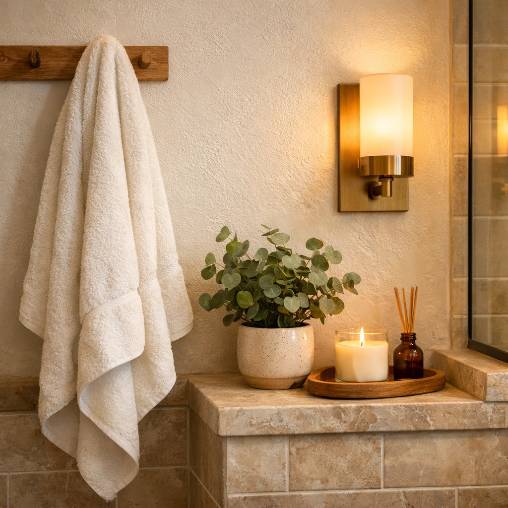 Comfortable bathroom retreat with warm lighting, showcasing professional bathroom remodeling results.