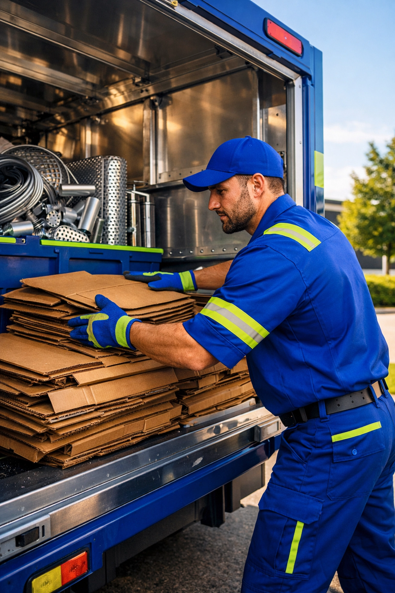 Professional crew sorting Newmarket commercial waste for eco-friendly recycling at a business in East Gwillimbury.