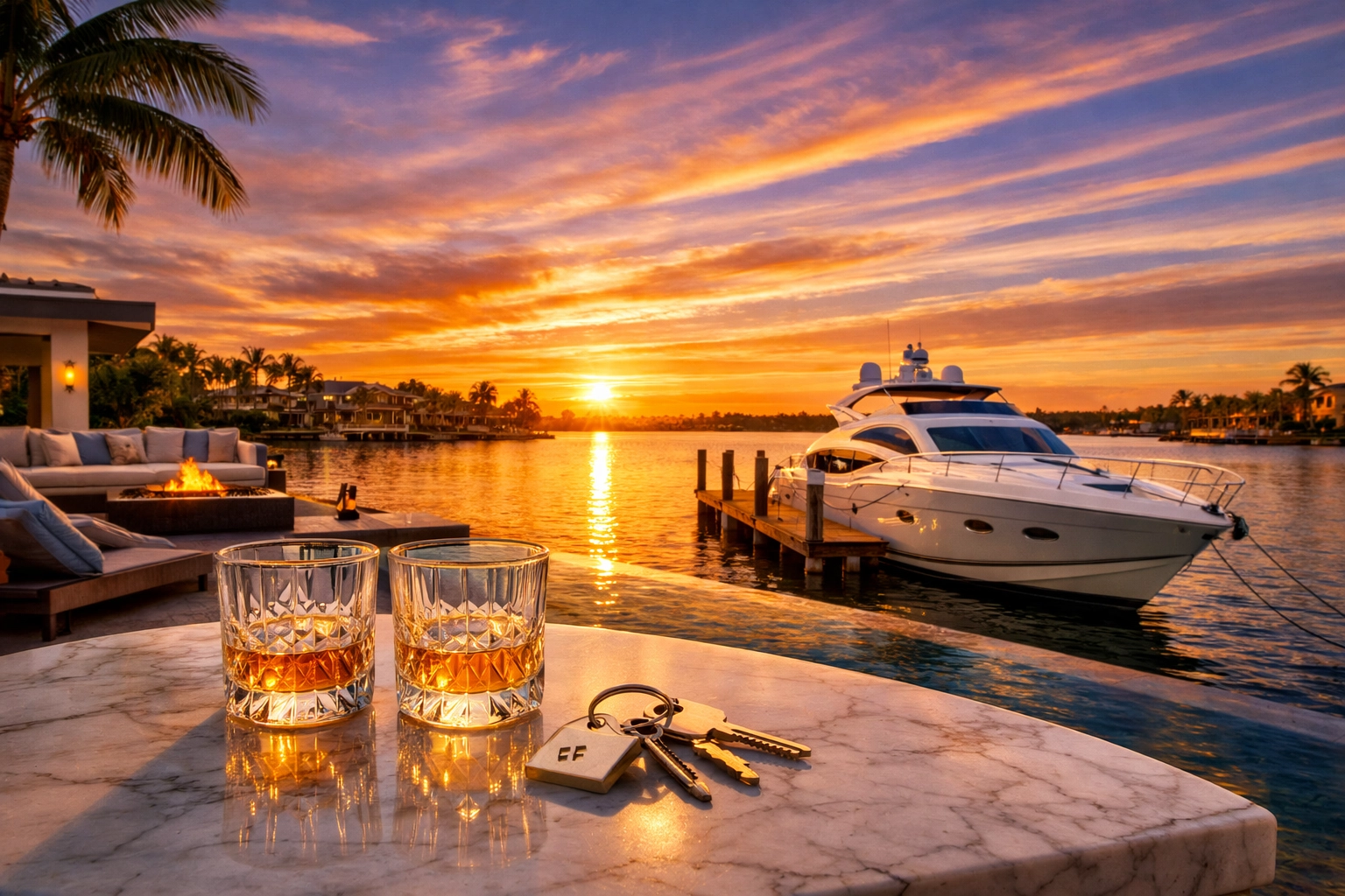 A luxury Florida waterfront setting symbolizing a successful high-value business exit and closing.