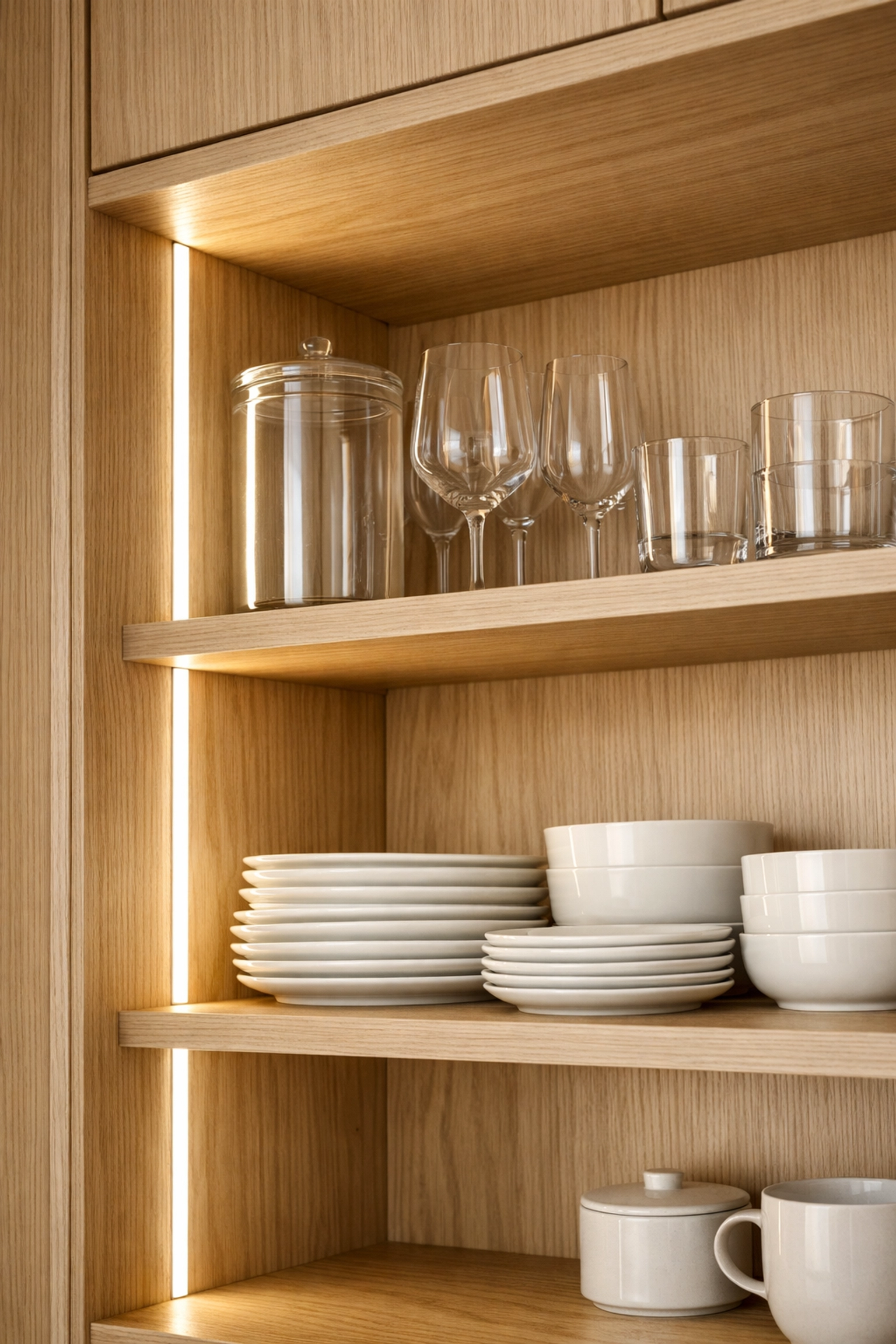 Installation de ruban LED intérieur pour armoire de cuisine avec rendu des couleurs élevé.