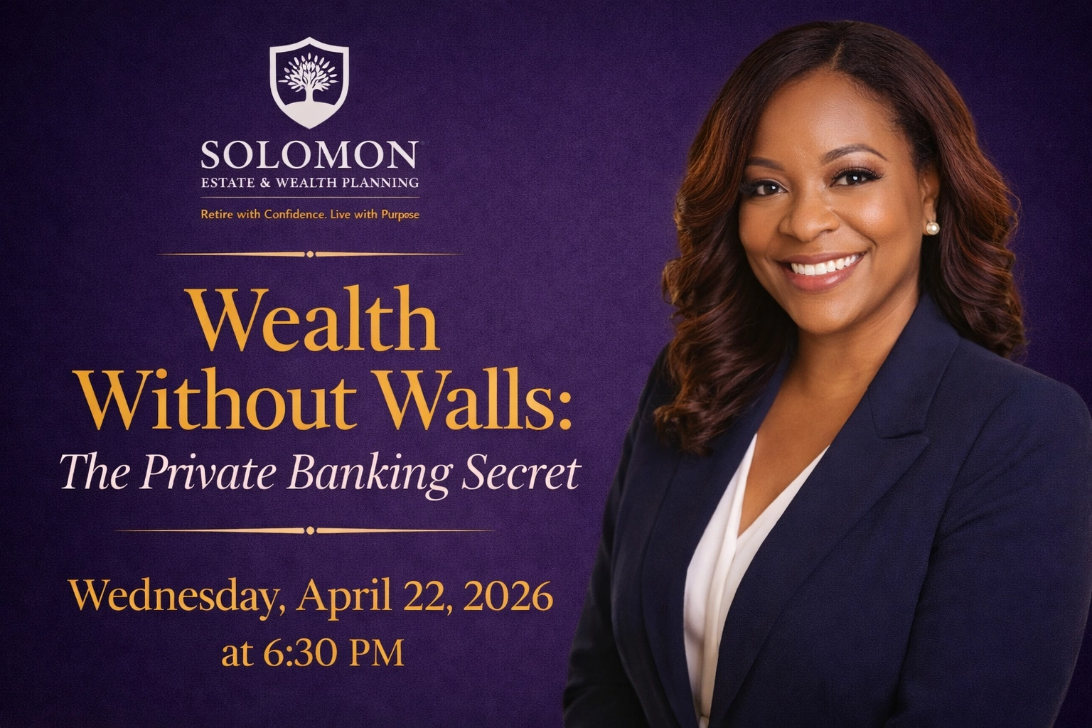Wealth Without Walls Webinar Graphic - April 22nd featuring Angelique's preferred signature headshot.