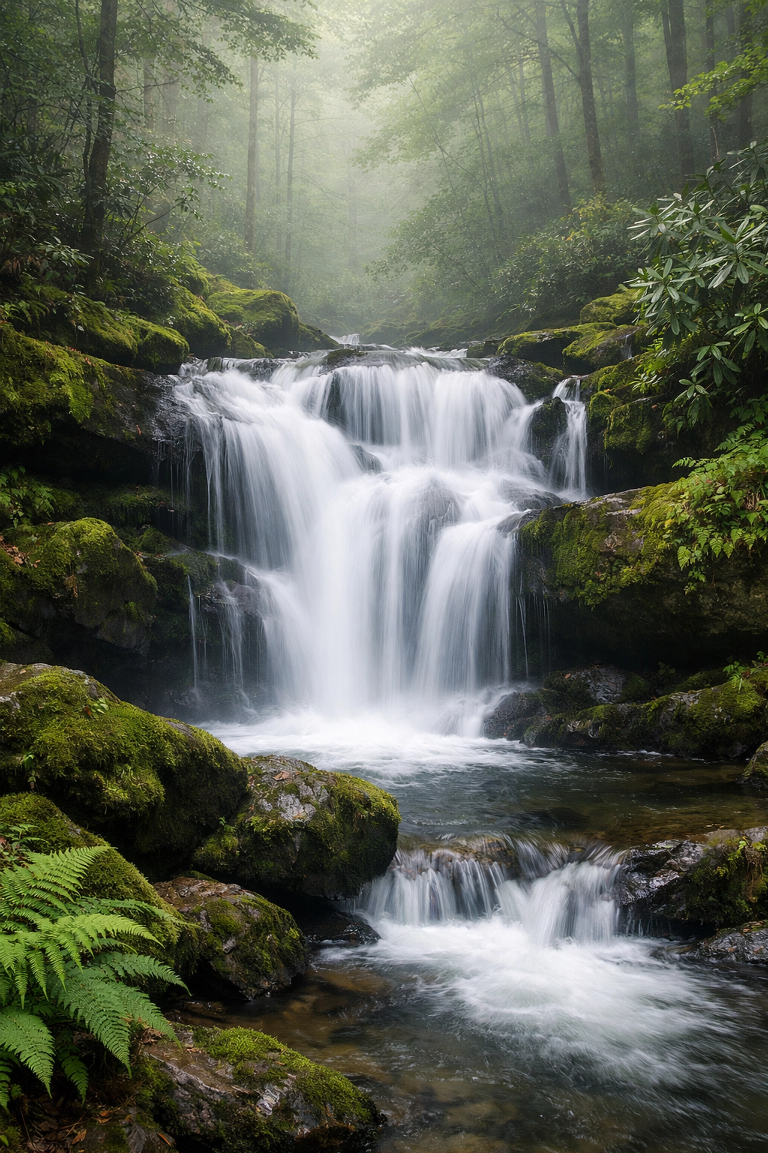 A misty waterfall in the Great Smoky Mountains, one of the best photography locations for nature.