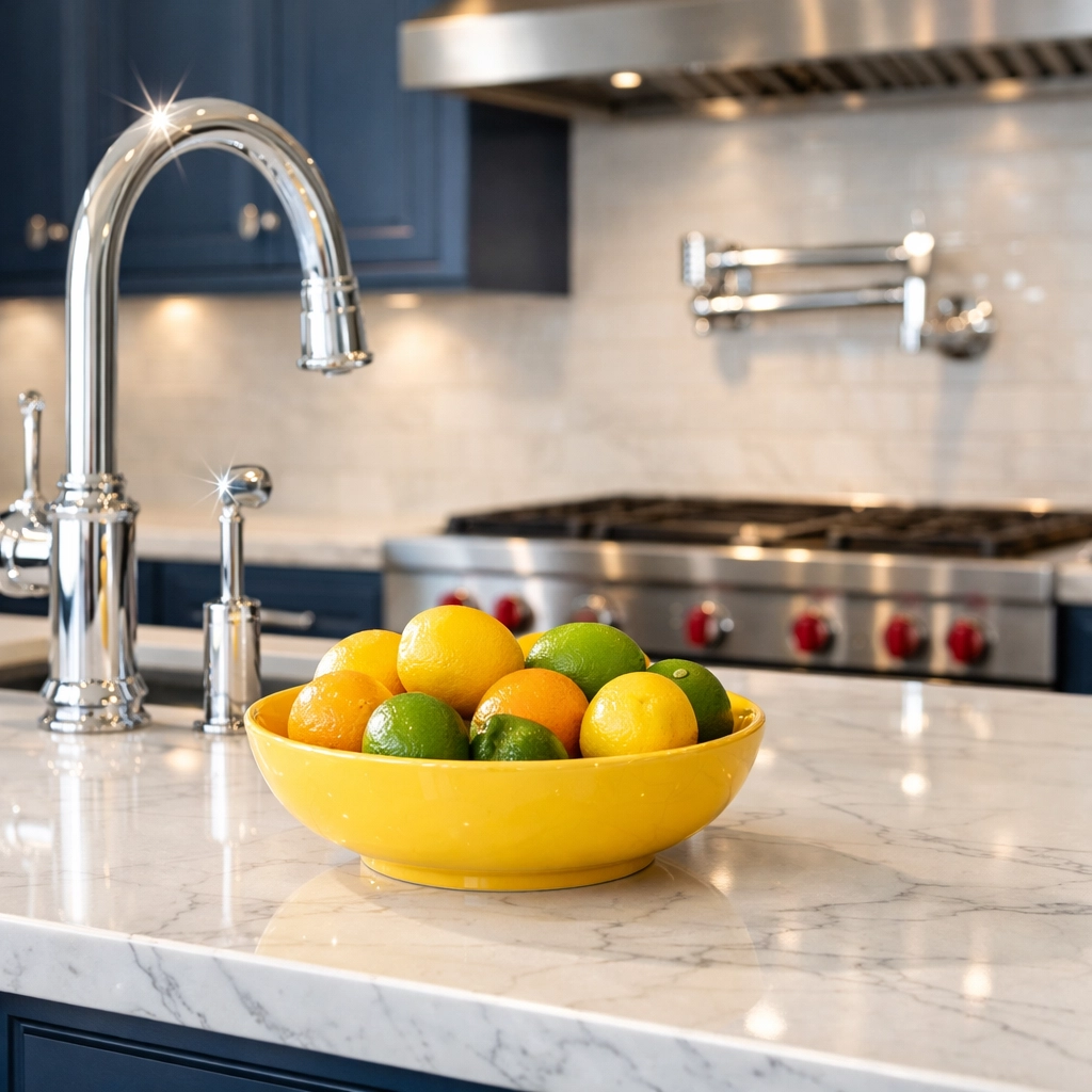 Sparkling kitchen counters and stovetop in Leominster following professional residential cleaning.