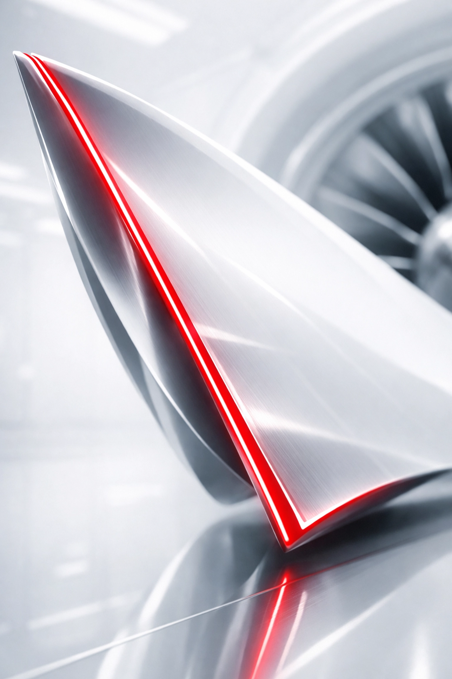 Sleek white turbine with red accents illustrating technical precision and speed in modern seo services.