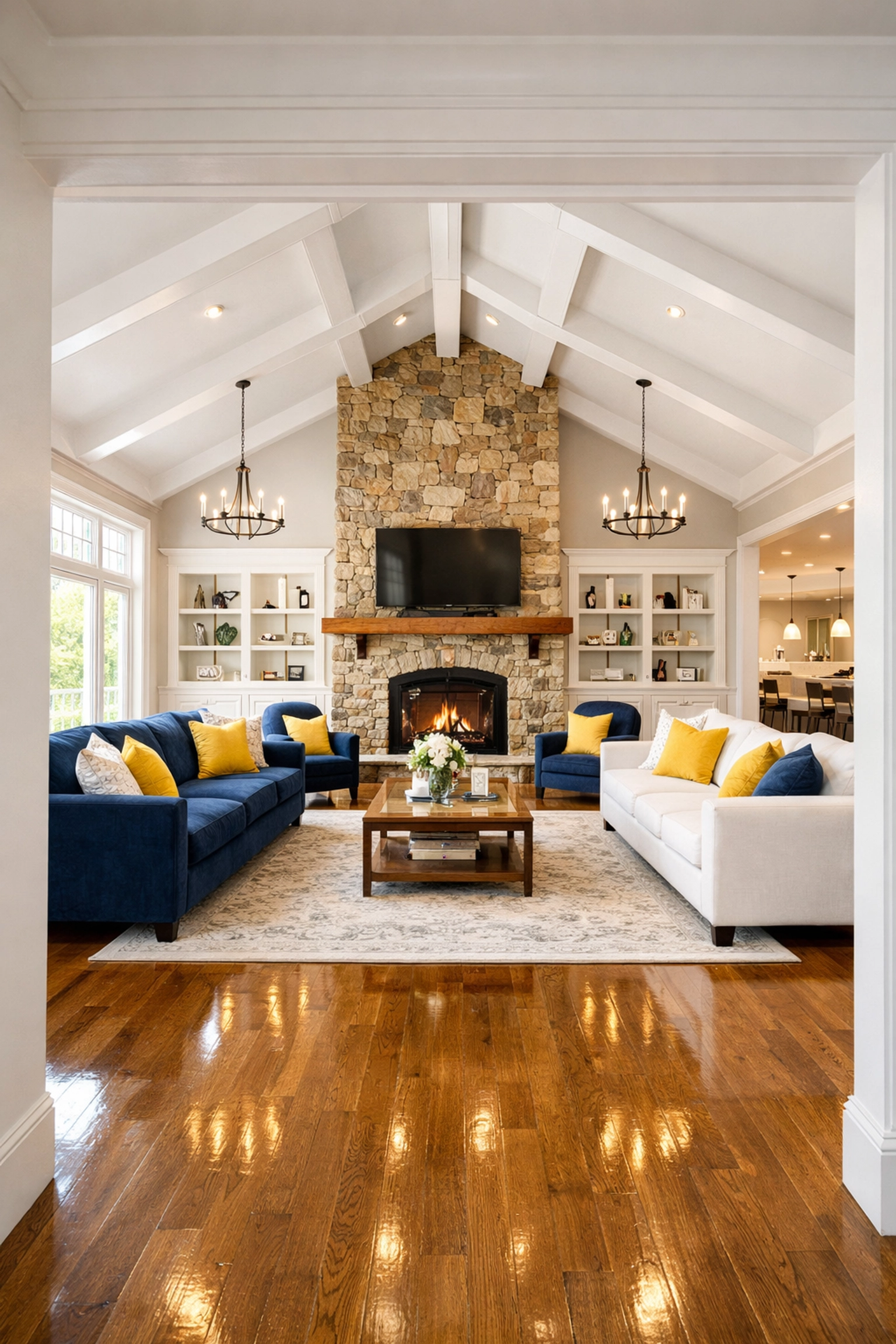 Pristine living room after professional post construction cleaning Boxborough for a local home.