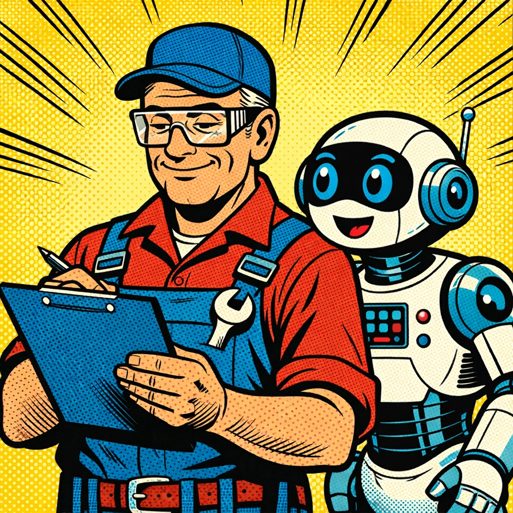Plumber overseeing AI assistant to balance automation with personal customer follow-up