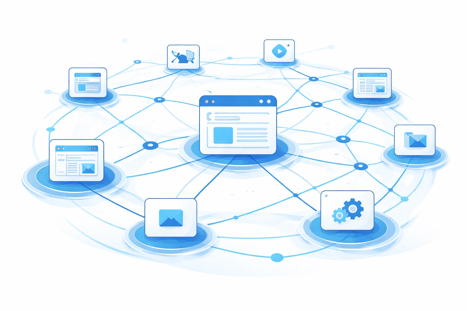 Network of connected websites illustrating backlink strategies to boost organic search rankings