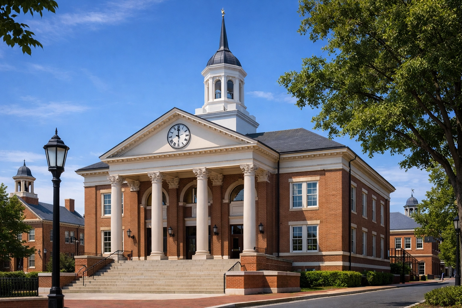 Fredericksburg, Virginia civic building streetscape reflecting the court process for an uncontested divorce in Virginia