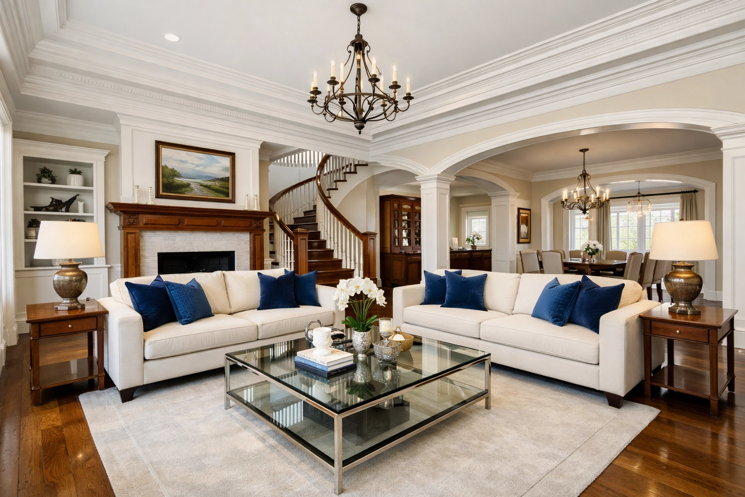 A spotless and sparkling luxury living room following a professional deep cleaning Winchester house cleaning.