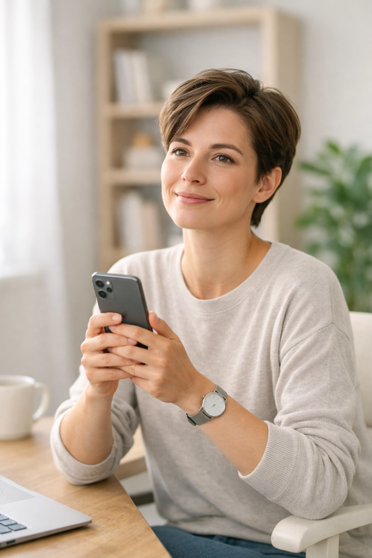 Relieved person in a home office applying for an emergency loan in Canada using their smartphone.