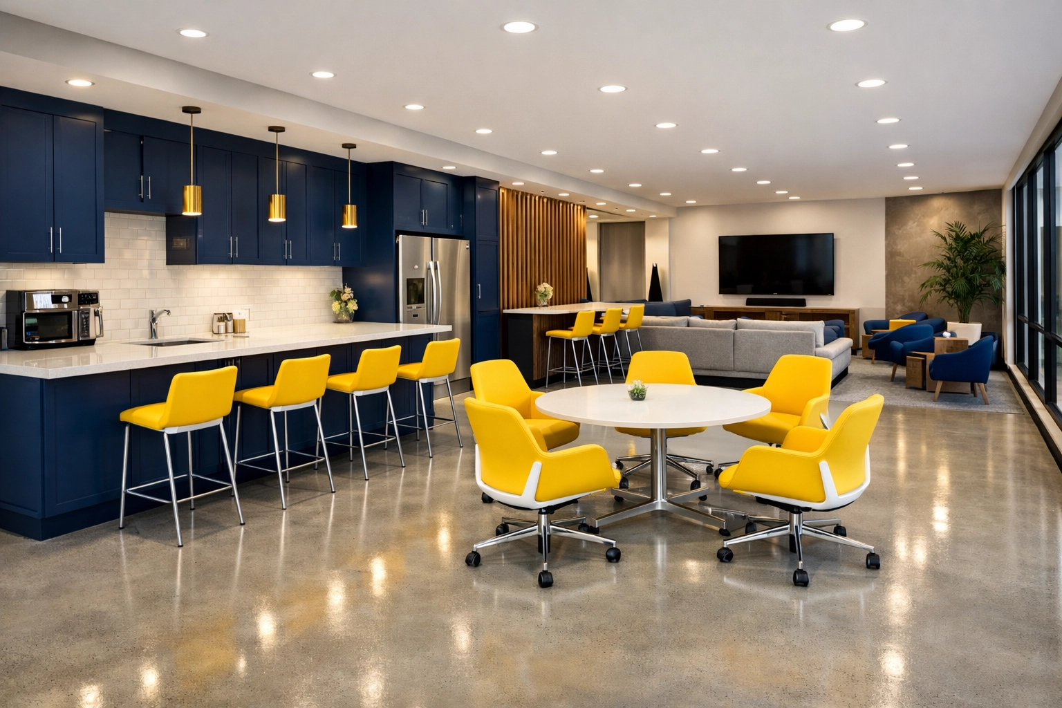 Spotless modern office breakroom in Weymouth with polished floors and sanitized surfaces.