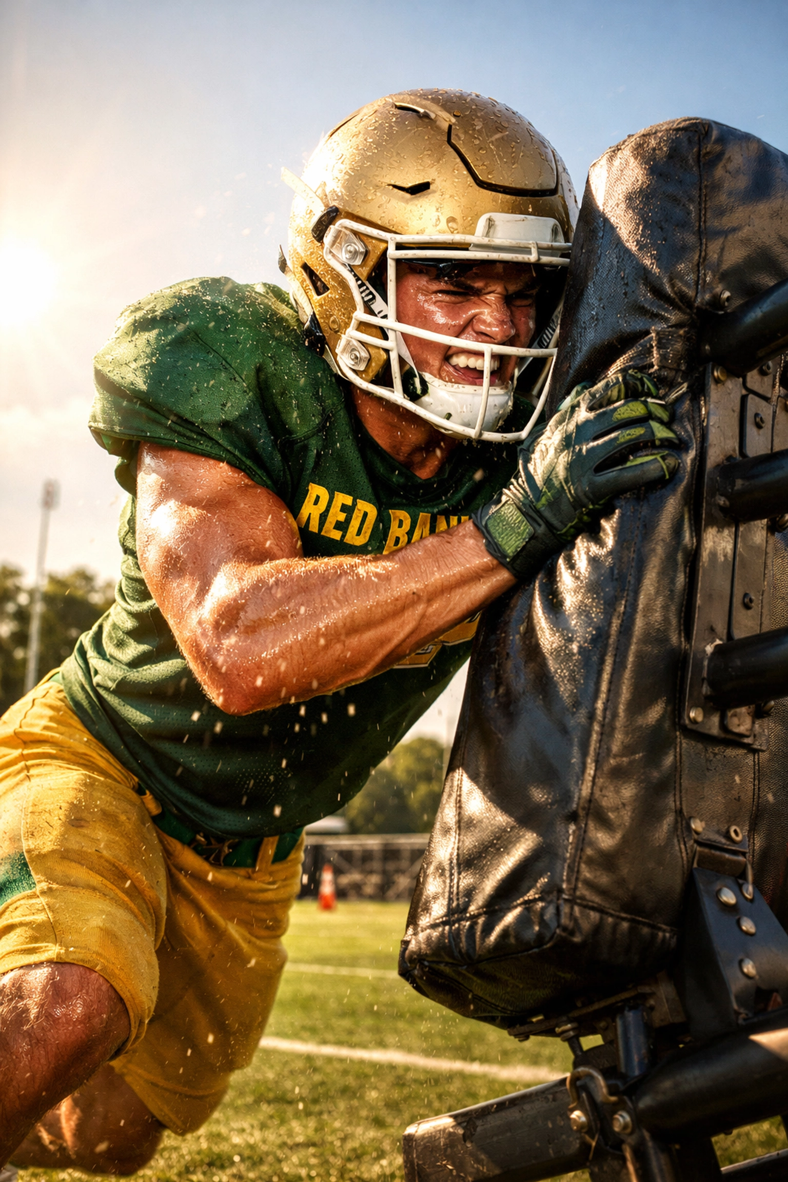 Young athlete practicing blocking technique in Red Bank Catholic uniform