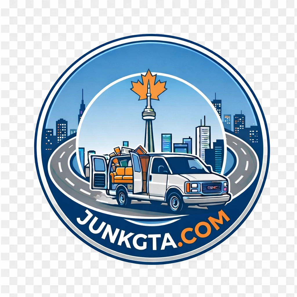 junk-gta-logo-badge.webp Circular logo for Junk GTA featuring a white junk removal van filled with furniture and debris, set against the Toronto skyline with the CN Tower and a maple leaf.