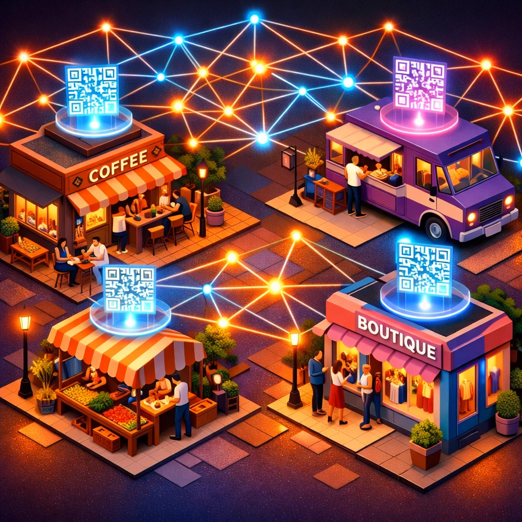 Small businesses connected through blockchain payment network with crypto POS systems