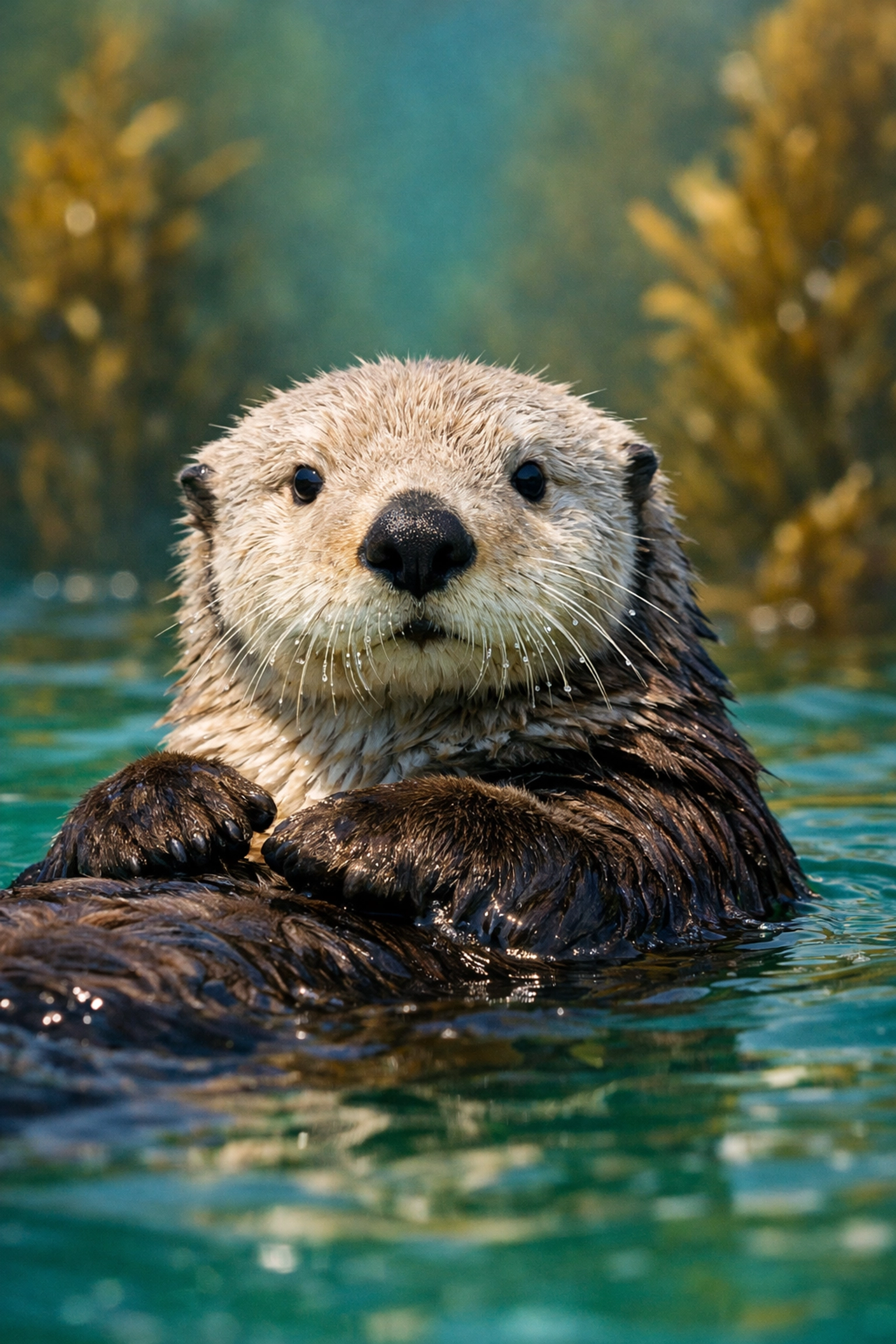 Professional close-up of a sea otter in an aquarium, ideal for a sponsored species spotlight.