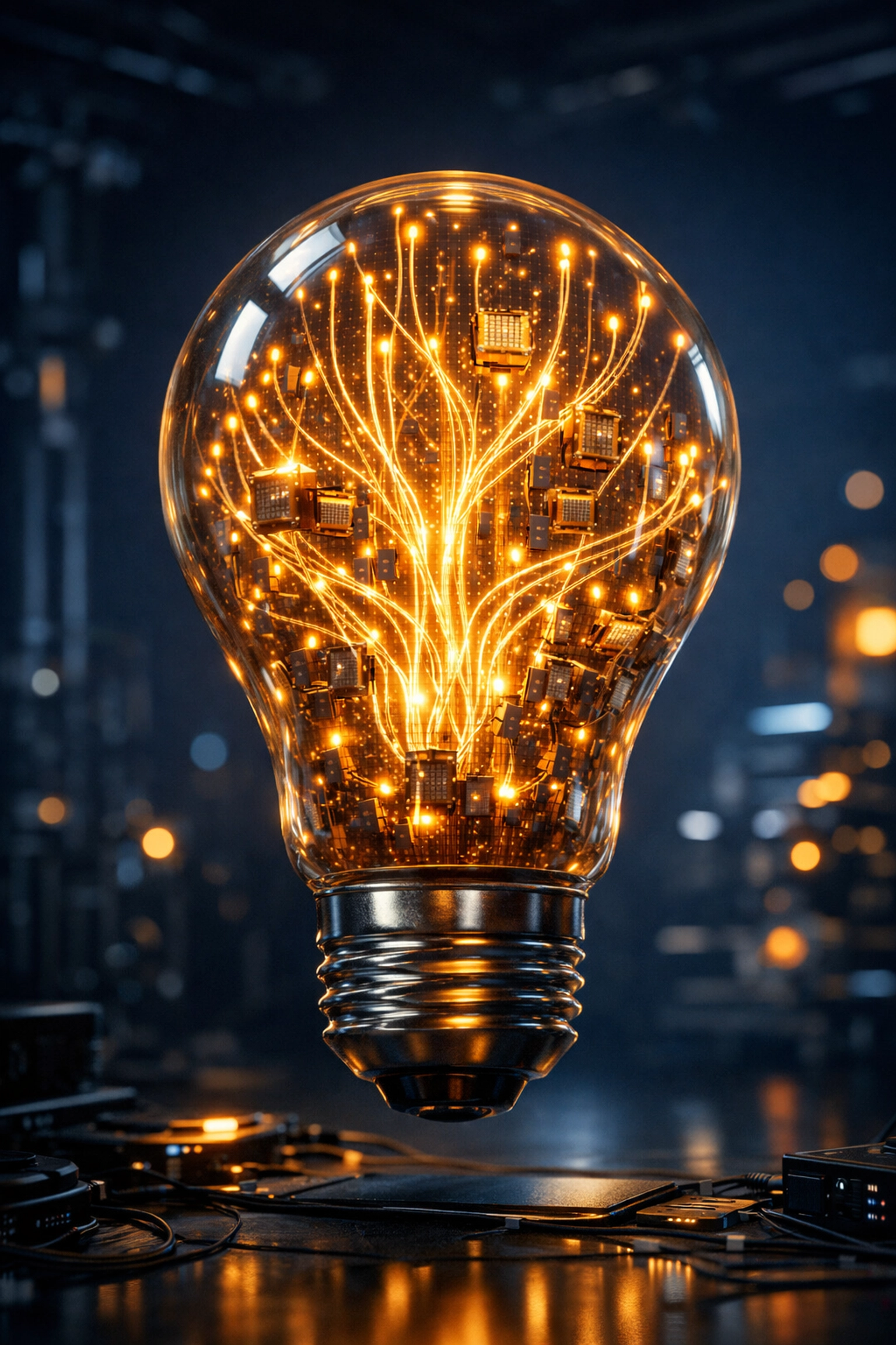 Glowing lightbulb with digital circuits symbolizing innovative ideas and technical feedback at LearnRise.