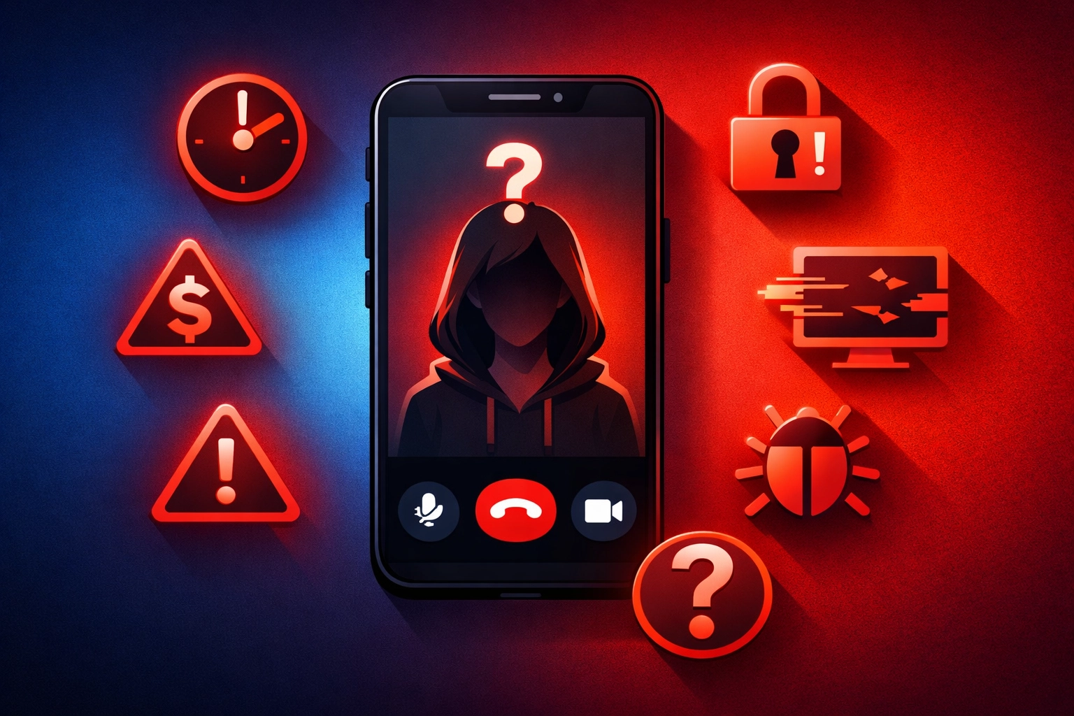 Seven warning signs of deepfake business call scams displayed on smartphone screen