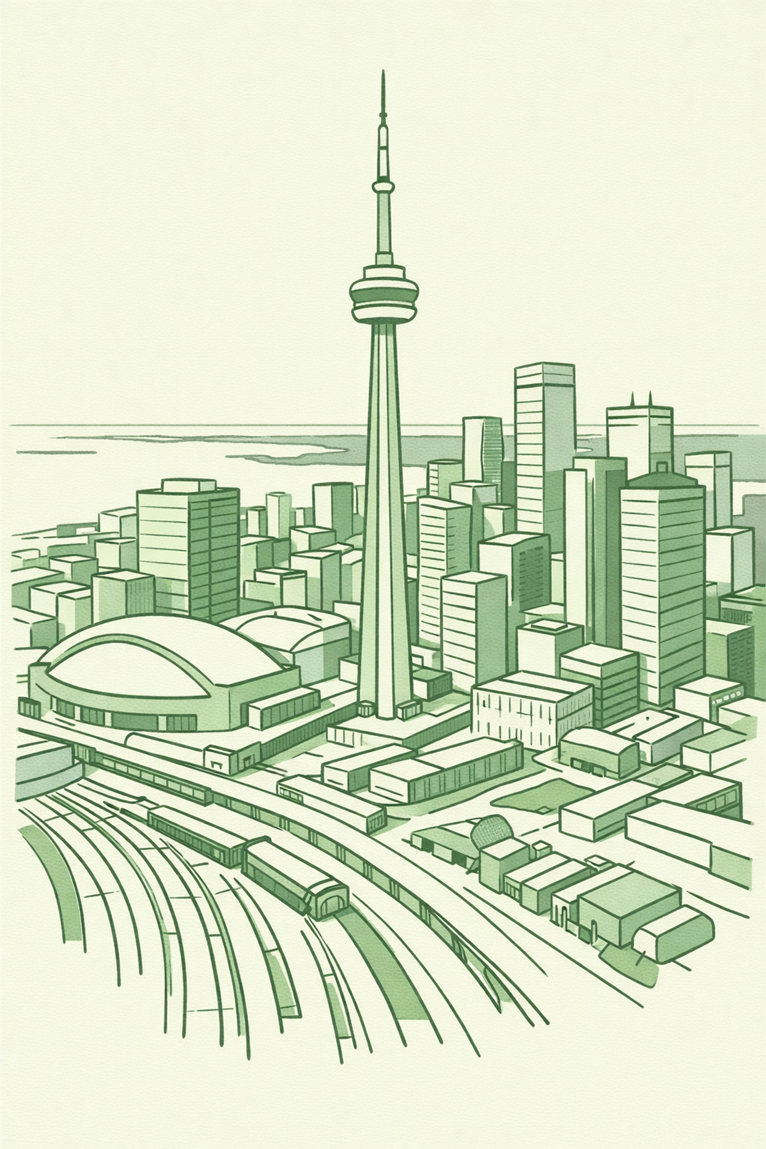 Toronto skyline aerial view featuring CN Tower and financial district, urban MM romance setting