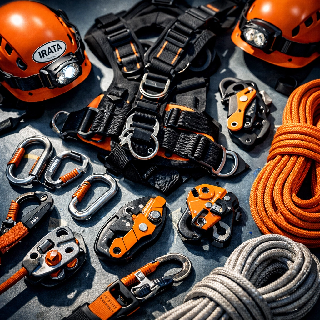 IRATA-certified rope access safety equipment including harnesses, carabiners and ropes